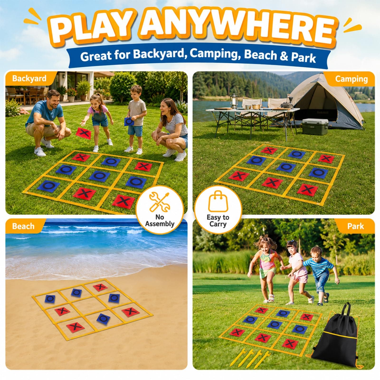 Gocasmus 4ft x 4ft Outdoor Giant Tic Tac Toe Game | Portable Lawn Family & Kids Fun - view 6