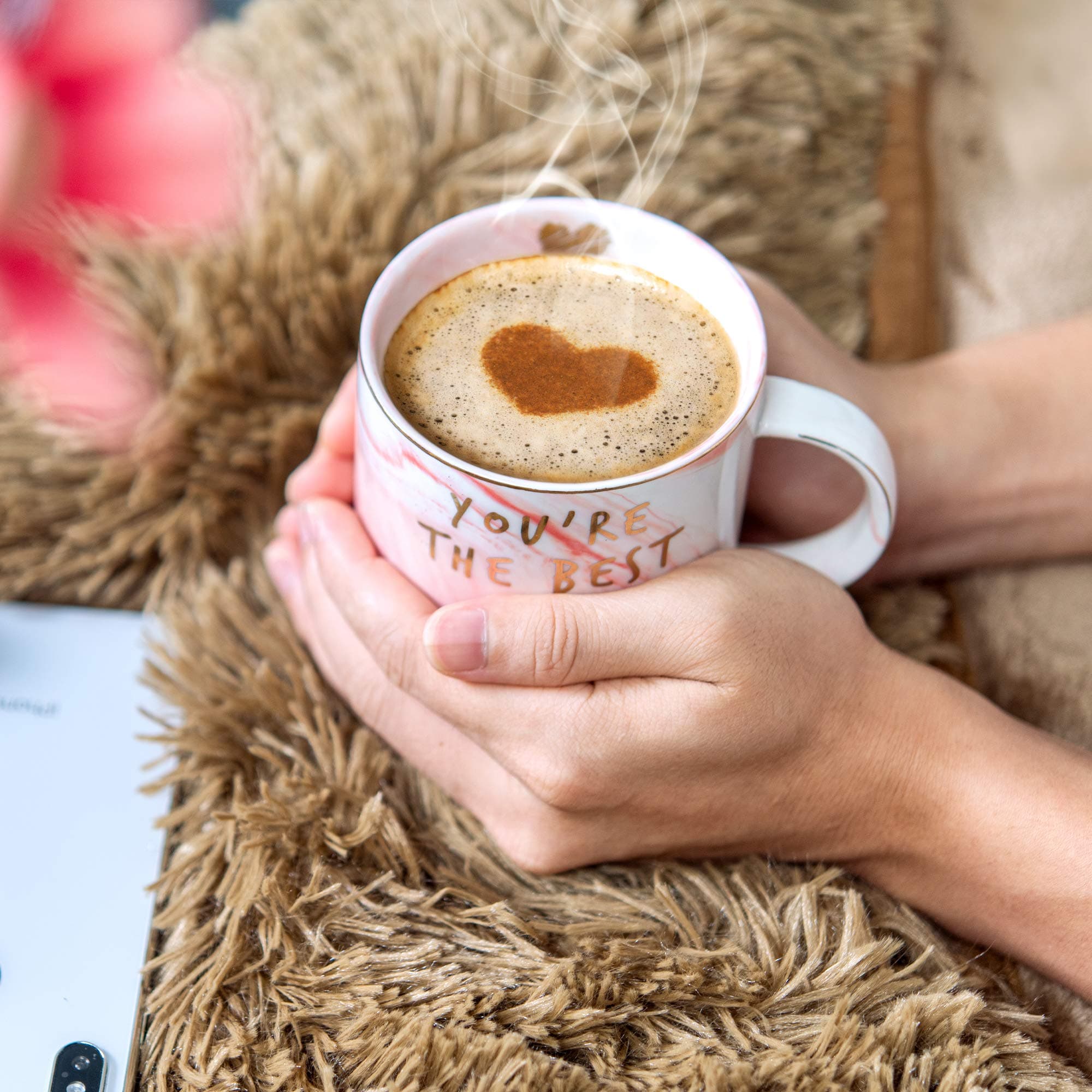 Hendson Aunt Gifts from Niece, Nephew - You're The Best Aunt Keep That S Up - Funny Present for Auntie - BAE Best Auntie Ever Gifts for Birthday - Great Favorite Aunty Mug, Ceramic Coffee Cup | Pink Marble Design - view 5