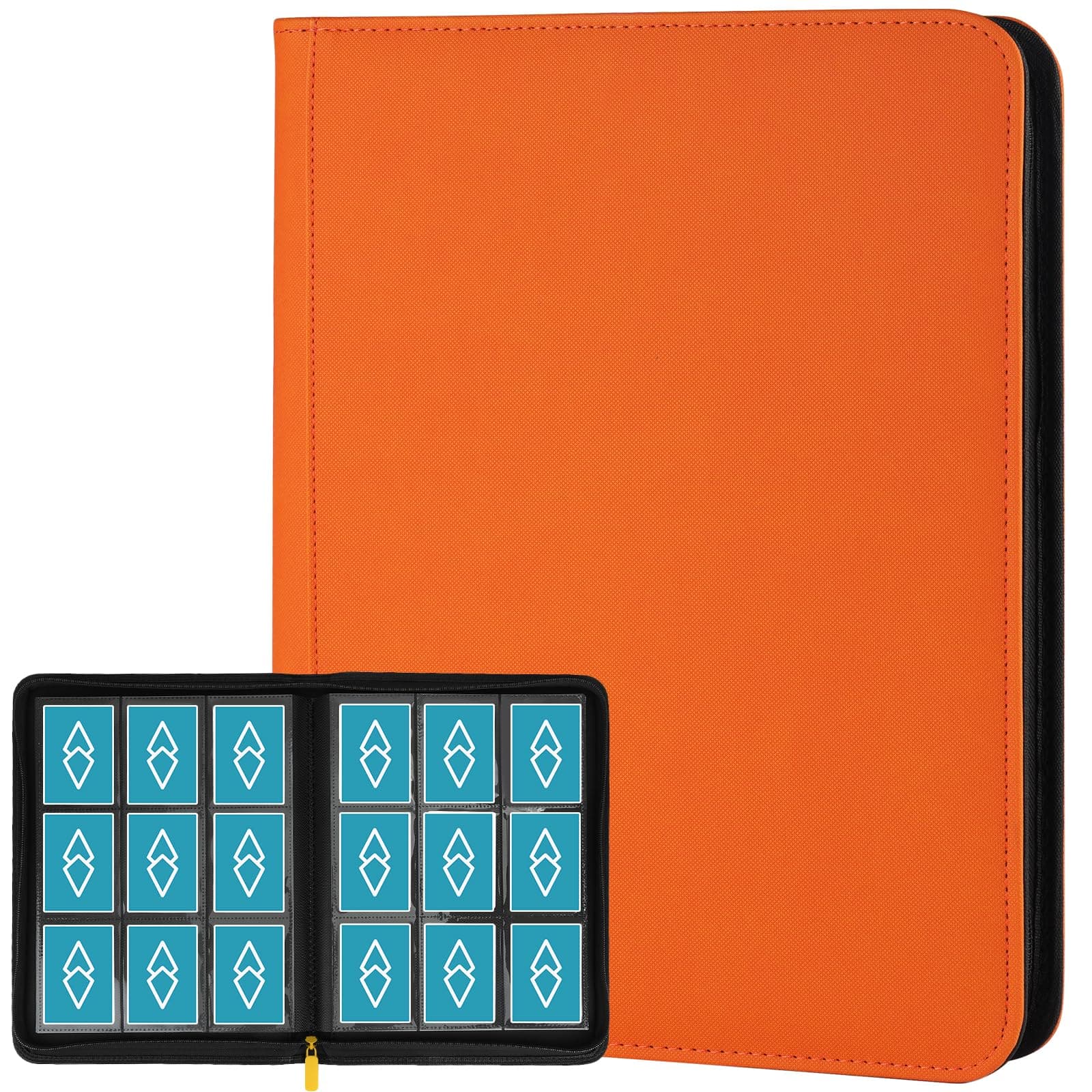 GERMUN 360 Card Ringless Binder, PU Zipper Fixed Page Album for TCG Sports Cards (Orange, 20 Pages) - main product image