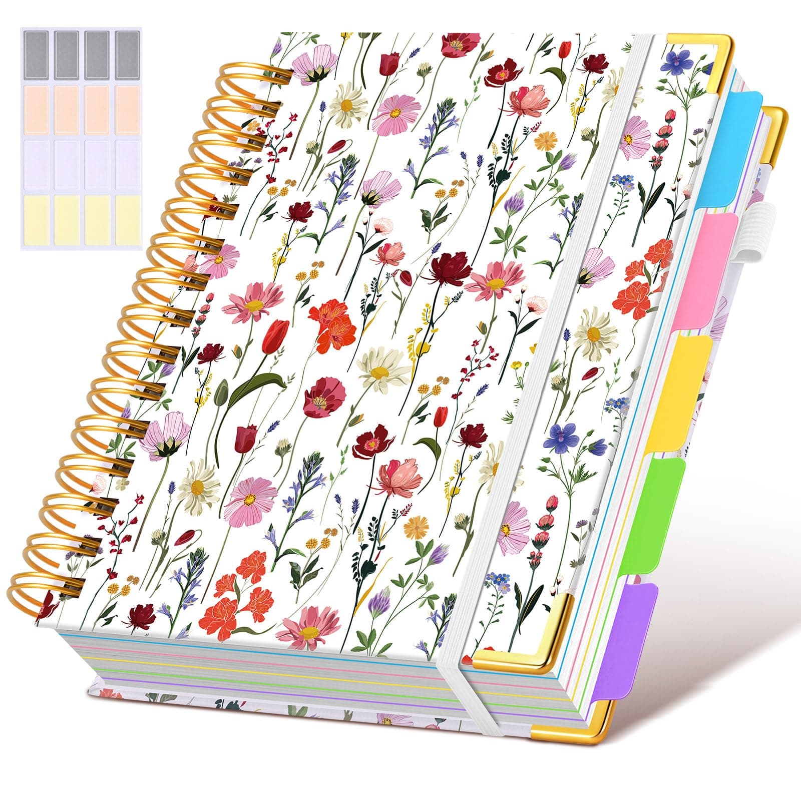 dilitego Hardcover Spiral Notebook A5 Flower White | College Ruled 300 Pages with Removable Dividers - main product image