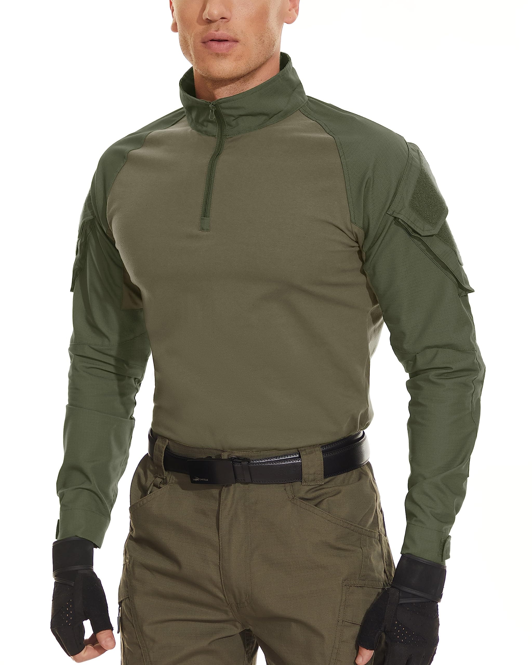 MAGCOMSEN Men's Tactical Military Shirts 1/4 Zip Long Sleeve | Breathable & Durable Army Green - view 2