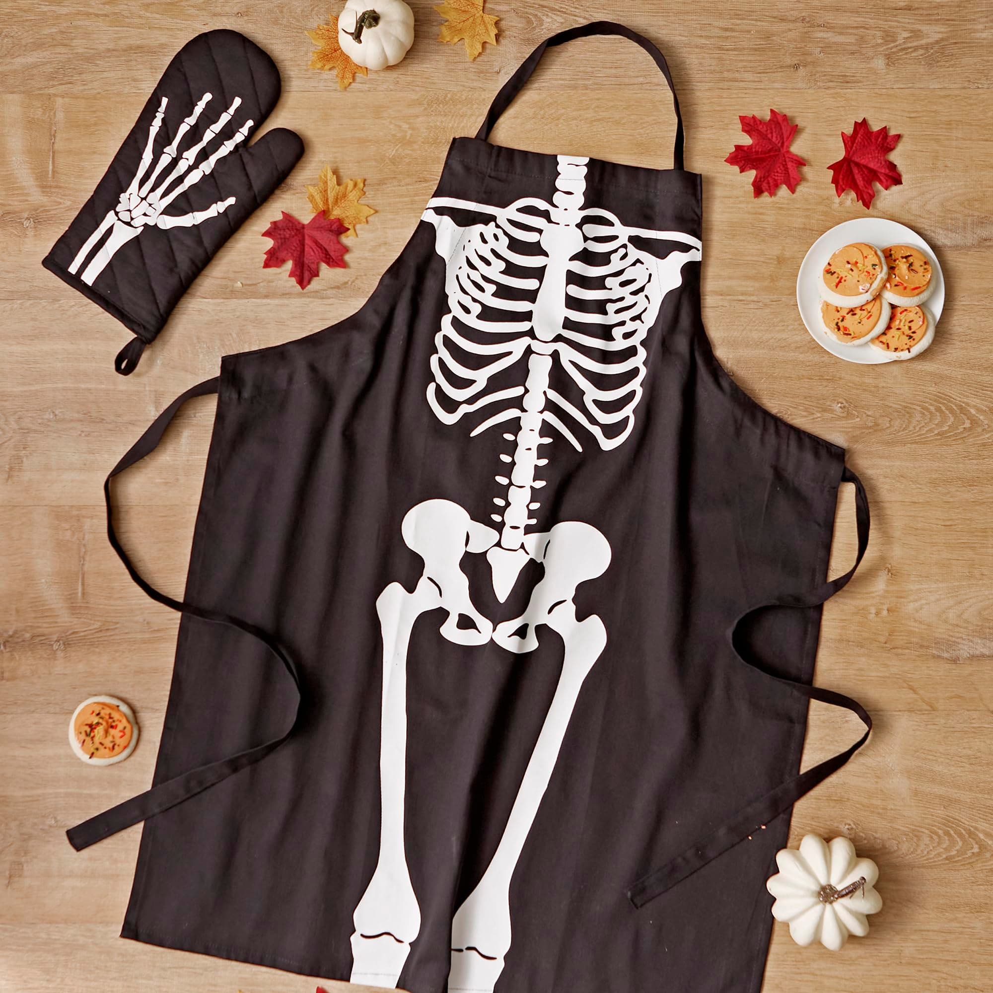 DII Happy Halloween Collection Goth Style Spooky Kitchen Apron, One Size, Gold Skull | Festive Halloween Apron for Men & Women - view 5