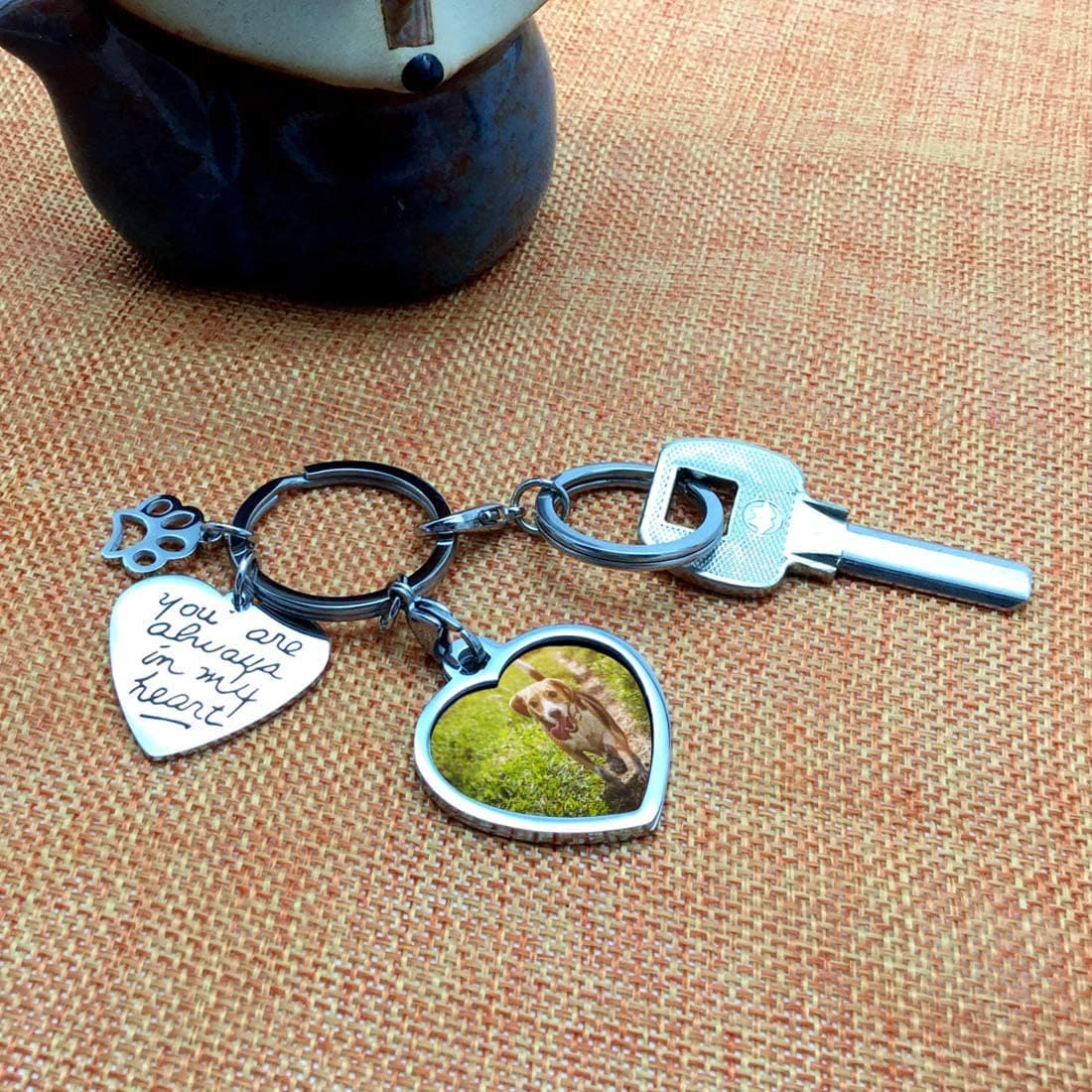 bouti1583 Pet Dog Remembrance Memorial Photo Frame Keychain | Heart-Shaped Stainless Steel Keepsake - view 3