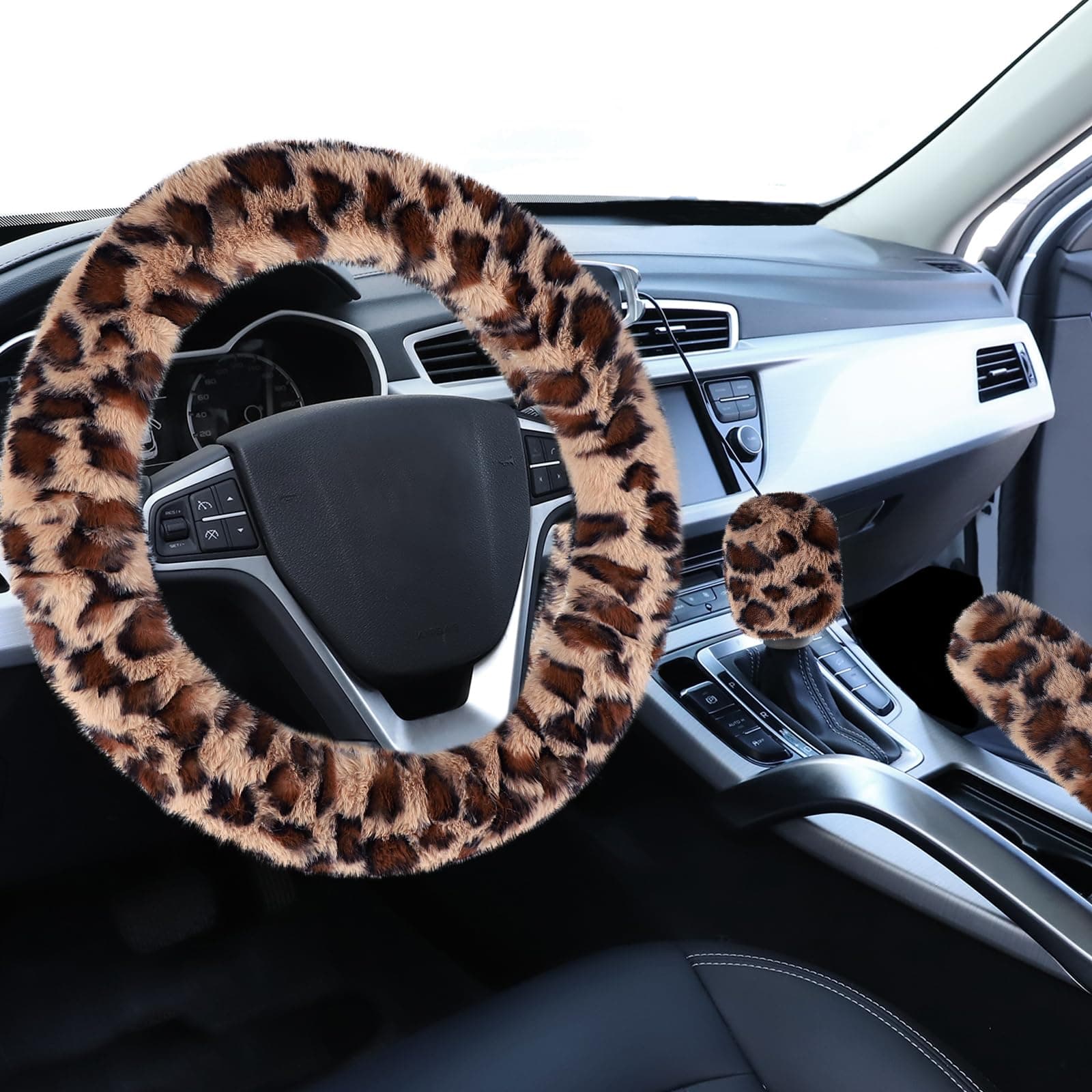 Accmor Fuzzy Car Steering Wheel Cover, Brown | Warm Fluffy Auto Wheel Protector for Men Women - main product image