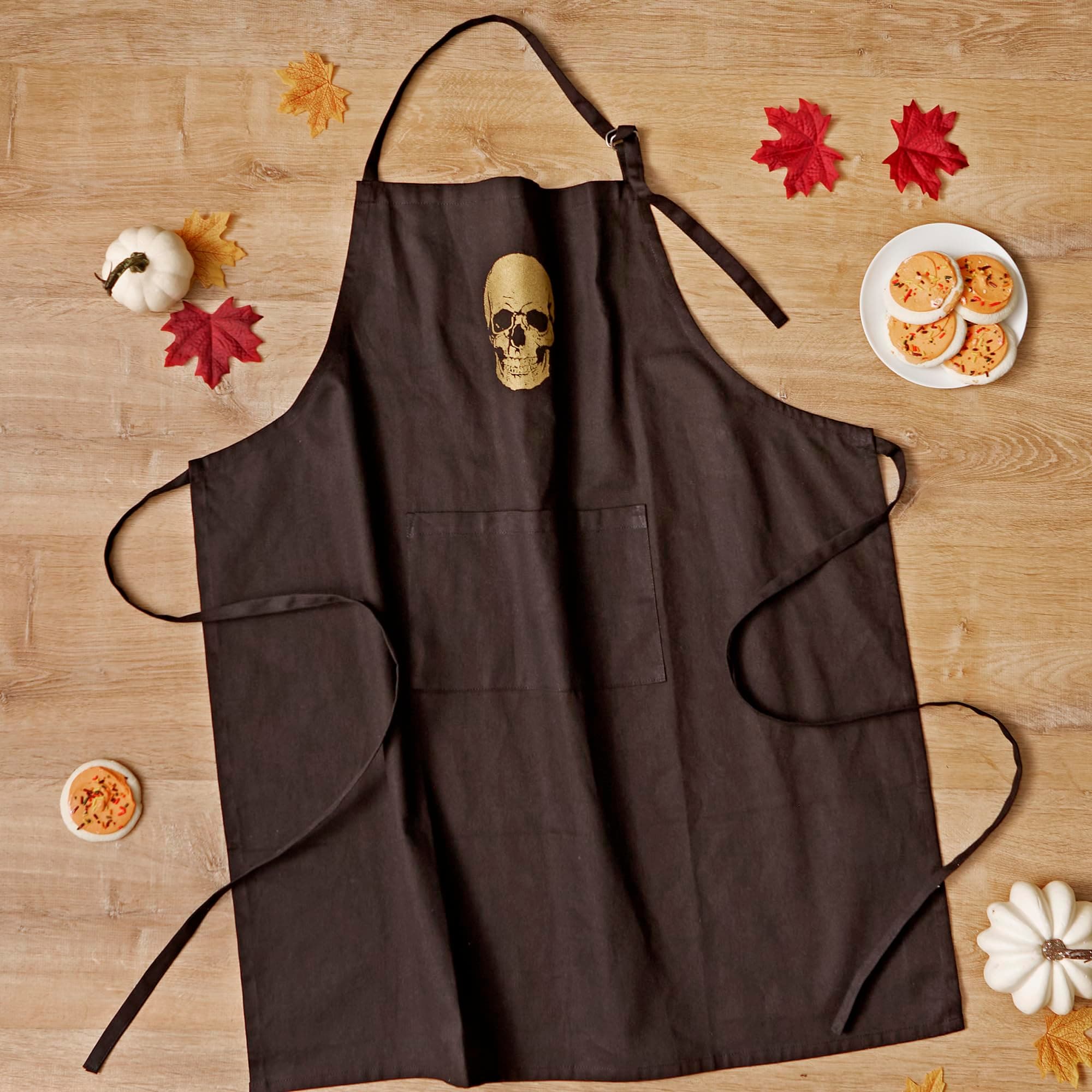 DII Happy Halloween Collection Goth Style Spooky Kitchen Apron, One Size, Gold Skull | Festive Halloween Apron for Men & Women - view 6