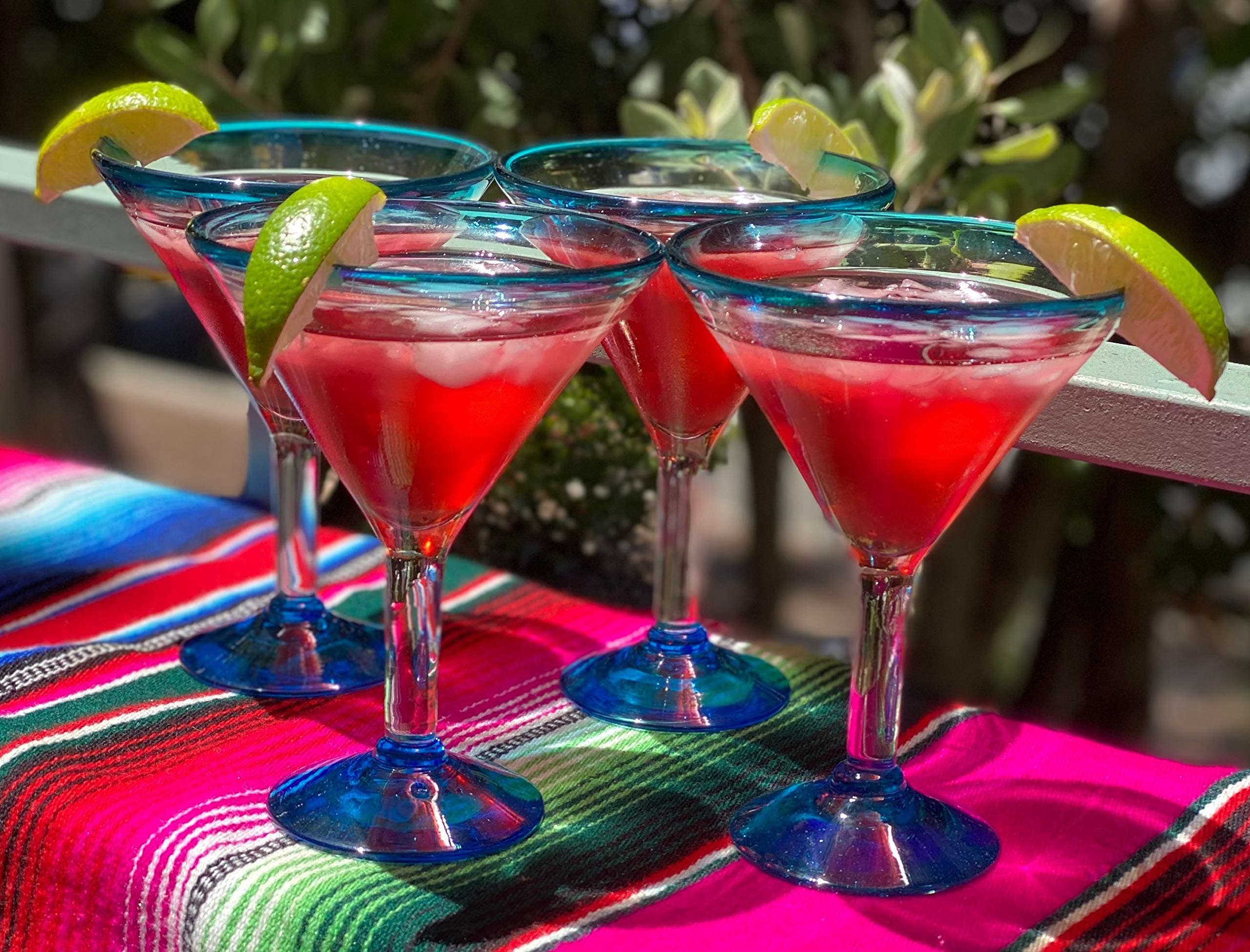 Dos Sueños Aqua Rim Margarita Glasses Set of 4 | Hand Blown Mexican Glassware - view 3