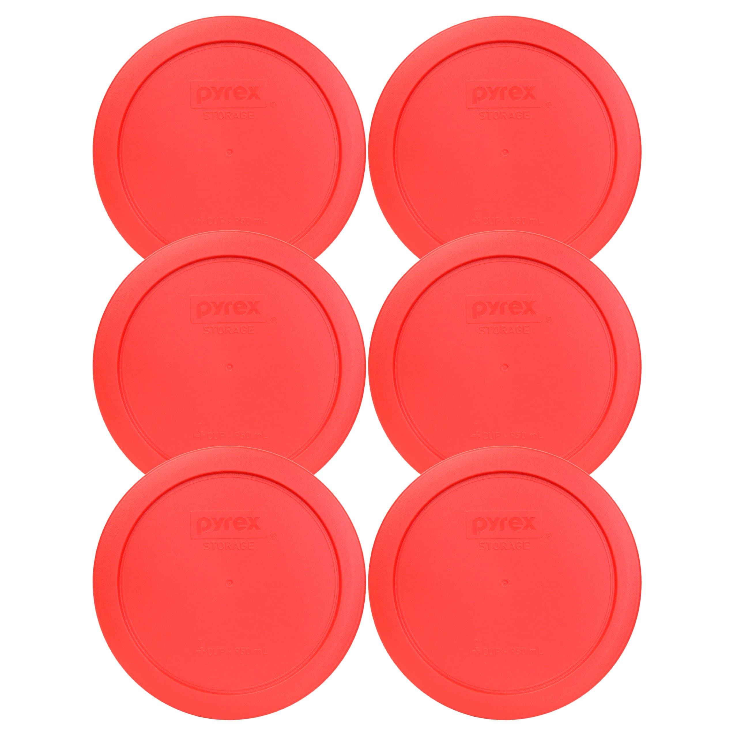 Pyrex 7201-PC (4-Cup) Red Food Storage Lids (6-Pack) | Made in USA, BPA Free, Dishwasher Safe