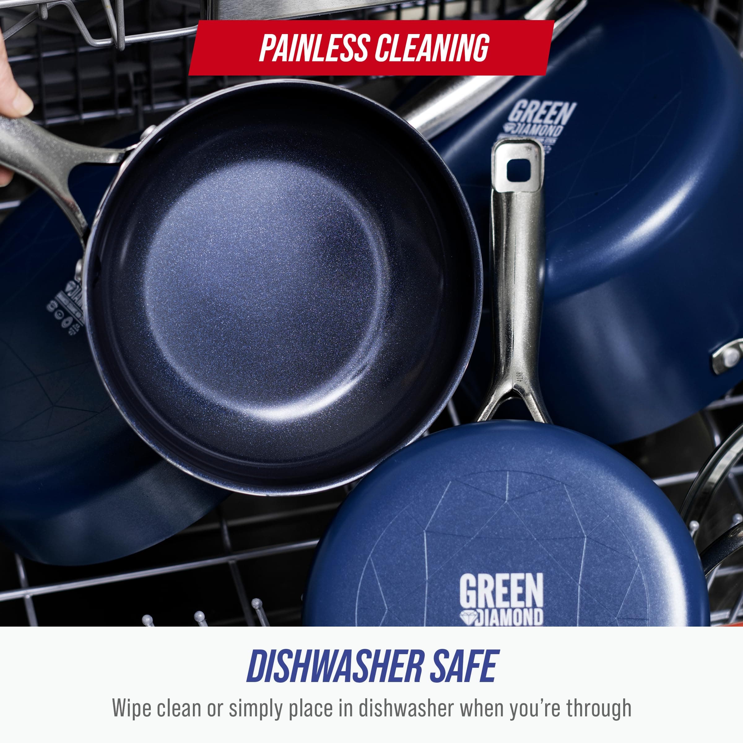 Blue Diamond 12" Diamond Infused Ceramic Nonstick Frying Pan Skillet, Blue | Diamond-Infused Ceramic Coating for Durability - view 4