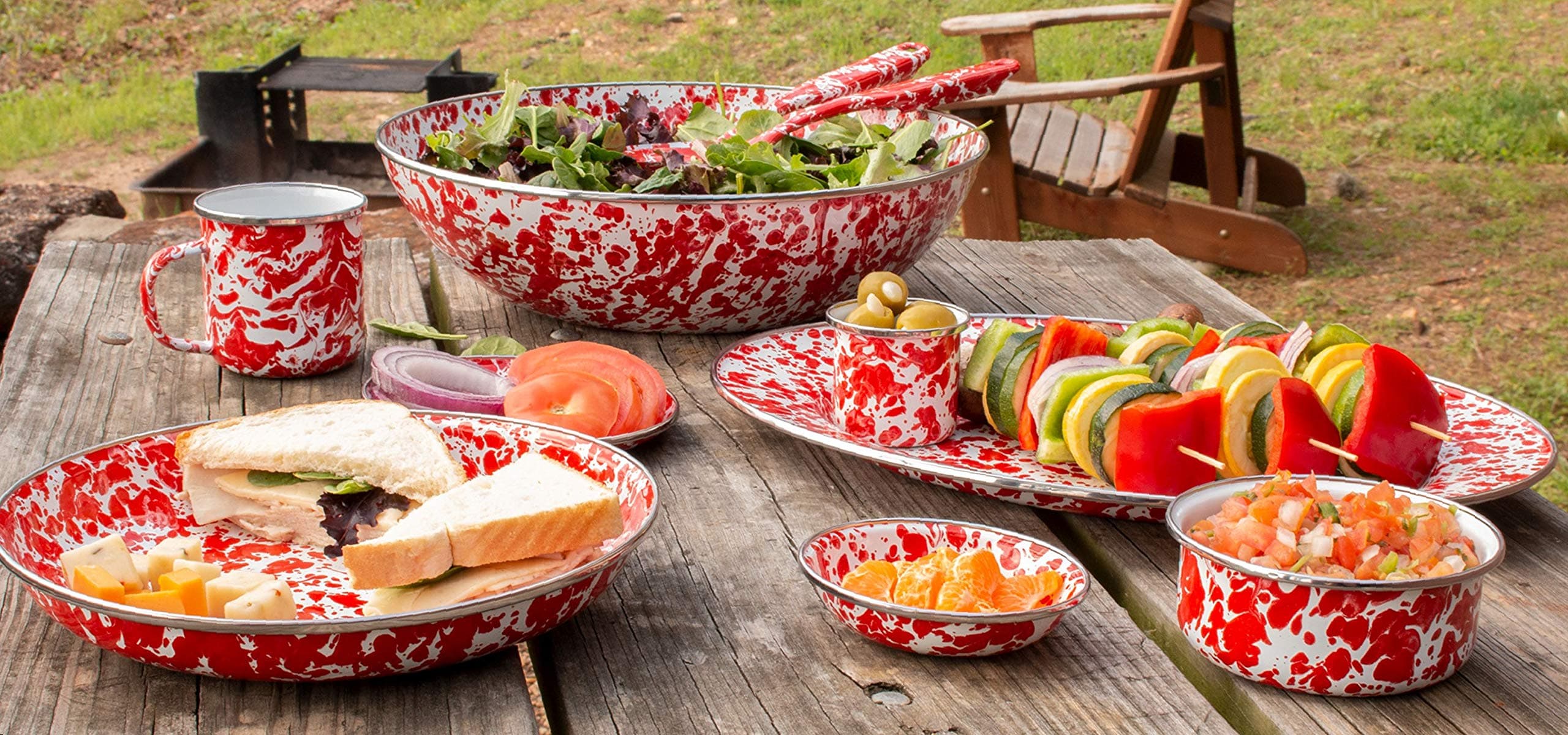 Golden Rabbit Enamelware Soup Bowls with Lids 14oz | Vibrant Red Swirl, Set of 4 - view 3