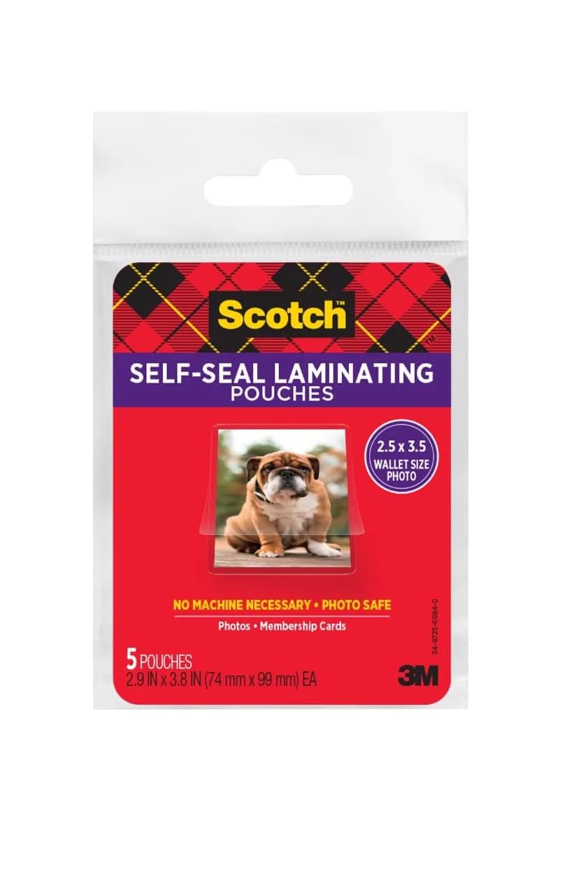 Scotch Self-Sealing Laminating Pouches, Wallet Photo Size 2 1/2 in x 3 1/2 in, 5 Pouches | Glossy Finish, Acid-Free, Photo-Safe - main product image