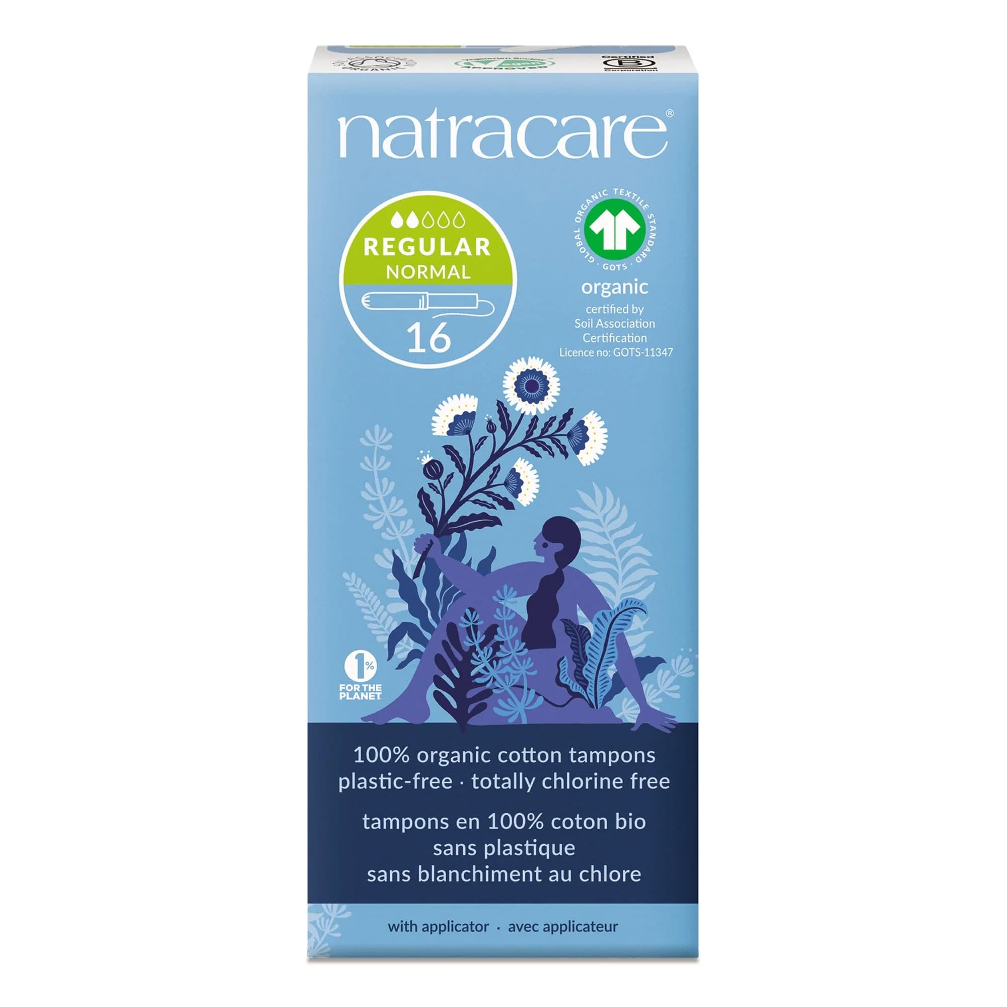 Natracare Organic Cotton Regular Tampons with Cardboard Applicator, Plastic Free, Chlorine Free, Biodegradable 100% Cotton (16 Count) | 100% Organic Cotton - main product image