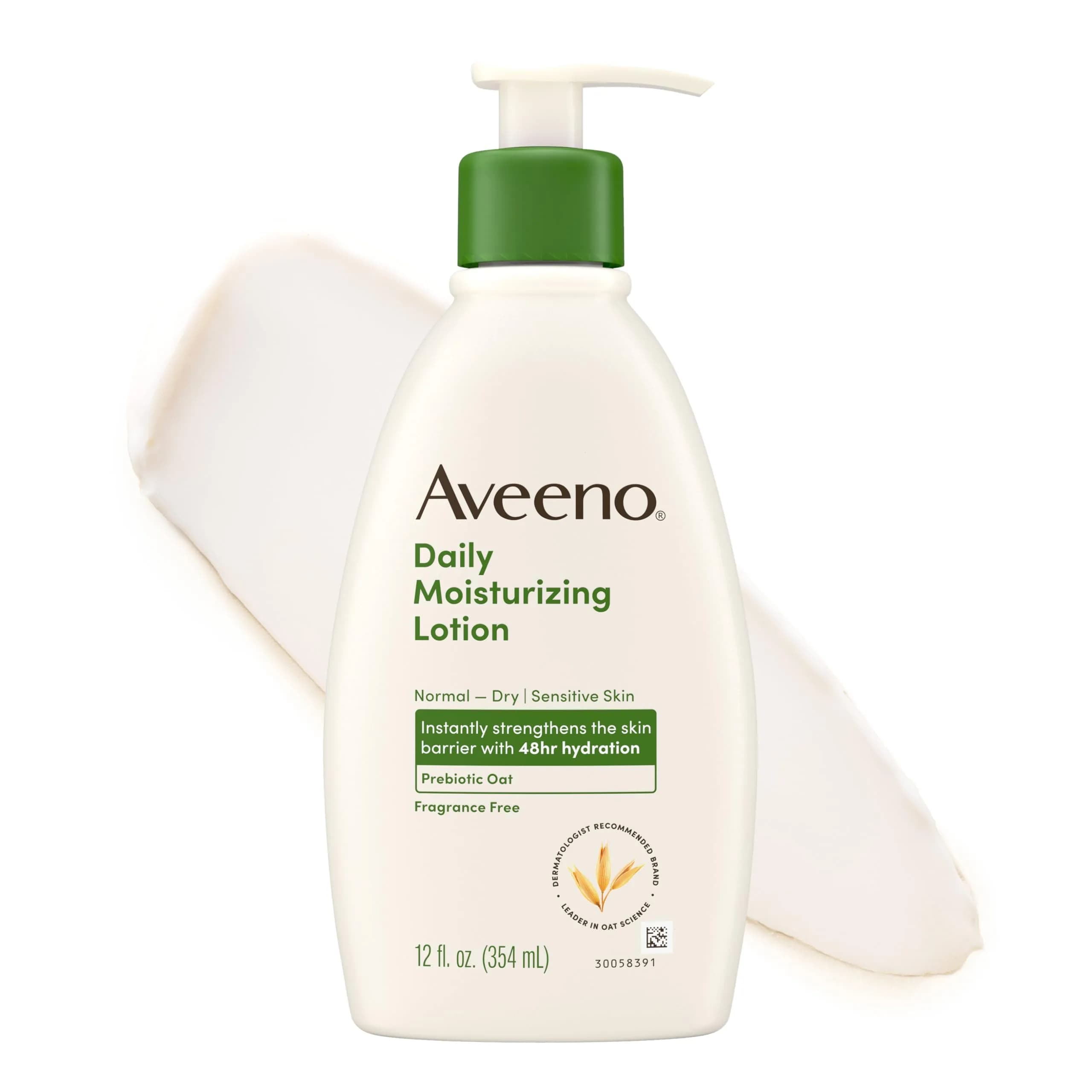 Aveeno Daily Moisturizing Body Lotion with Prebiotic Oat 354ml (12 Fl Oz) | Fragrance-Free for Dry, Sensitive Skin - main product image