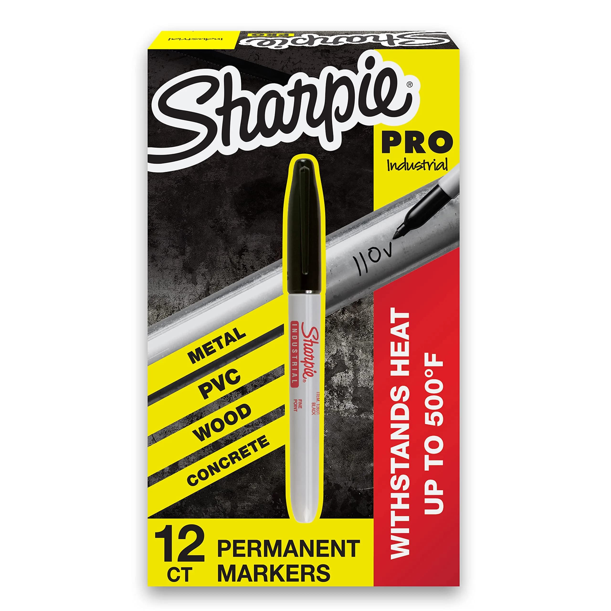 Sharpie Industrial Permanent Markers, Fine Point, Black, Box of 12 | Withstands 500F Heat - main product image