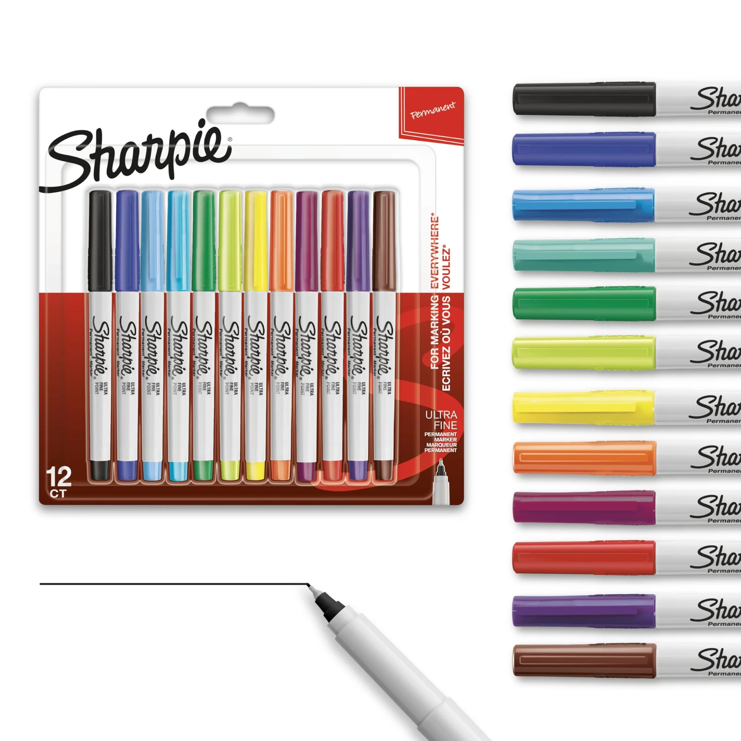 Sharpie Permanent Markers, Ultra Fine Point, Assorted Colors, 12 Count | Fade-Resistant Ink - main product image
