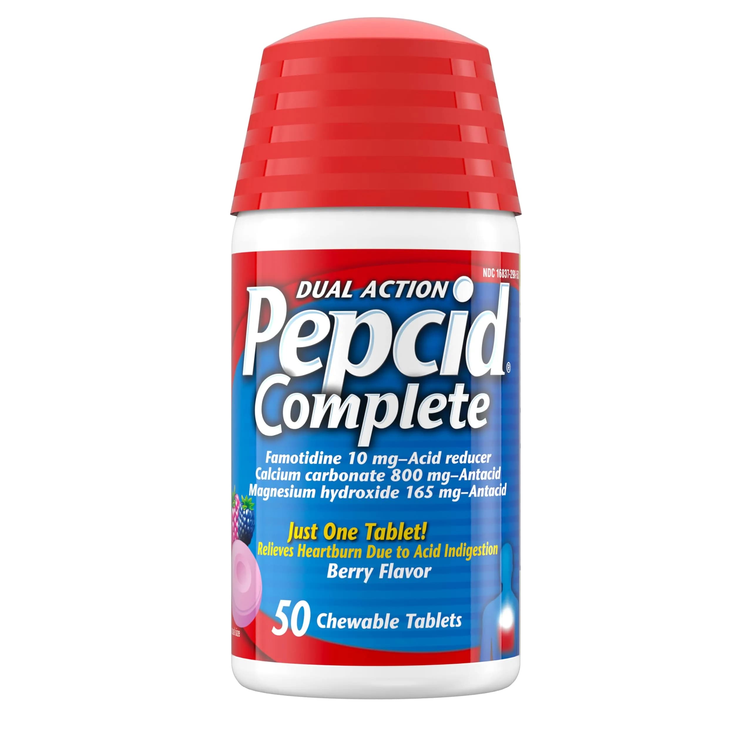Pepcid Complete Acid Reducer + Antacid Chews, Berry, 50 Ct | Dual Action Heartburn Relief Medication - main product image