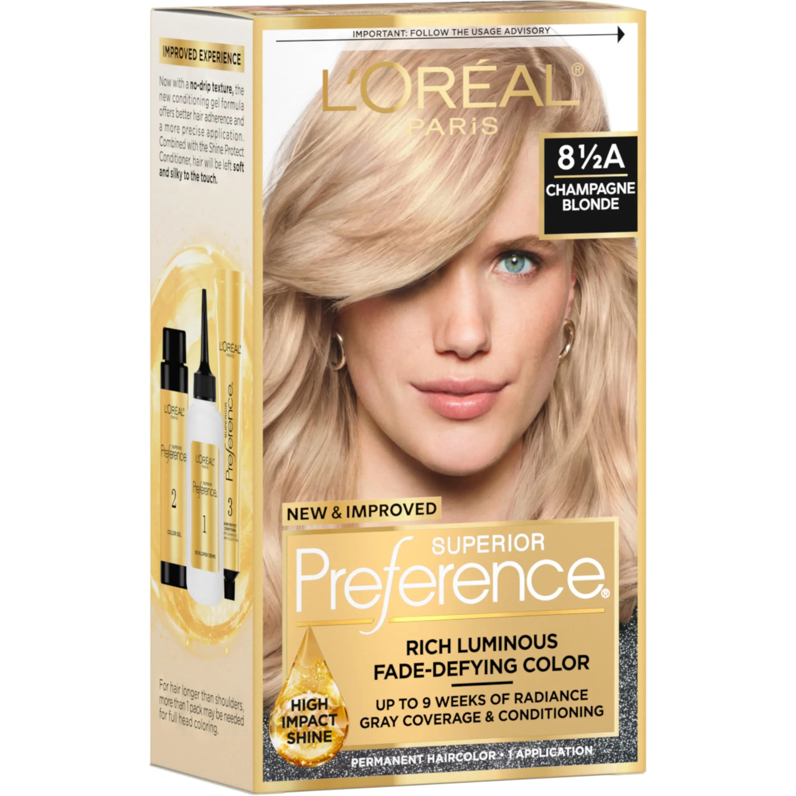 L'Oreal Paris Superior Preference Permanent Hair Color 8.5A Champagne Blonde Kit | Fade-Defying Radiance for Up to 9 Weeks - main product image