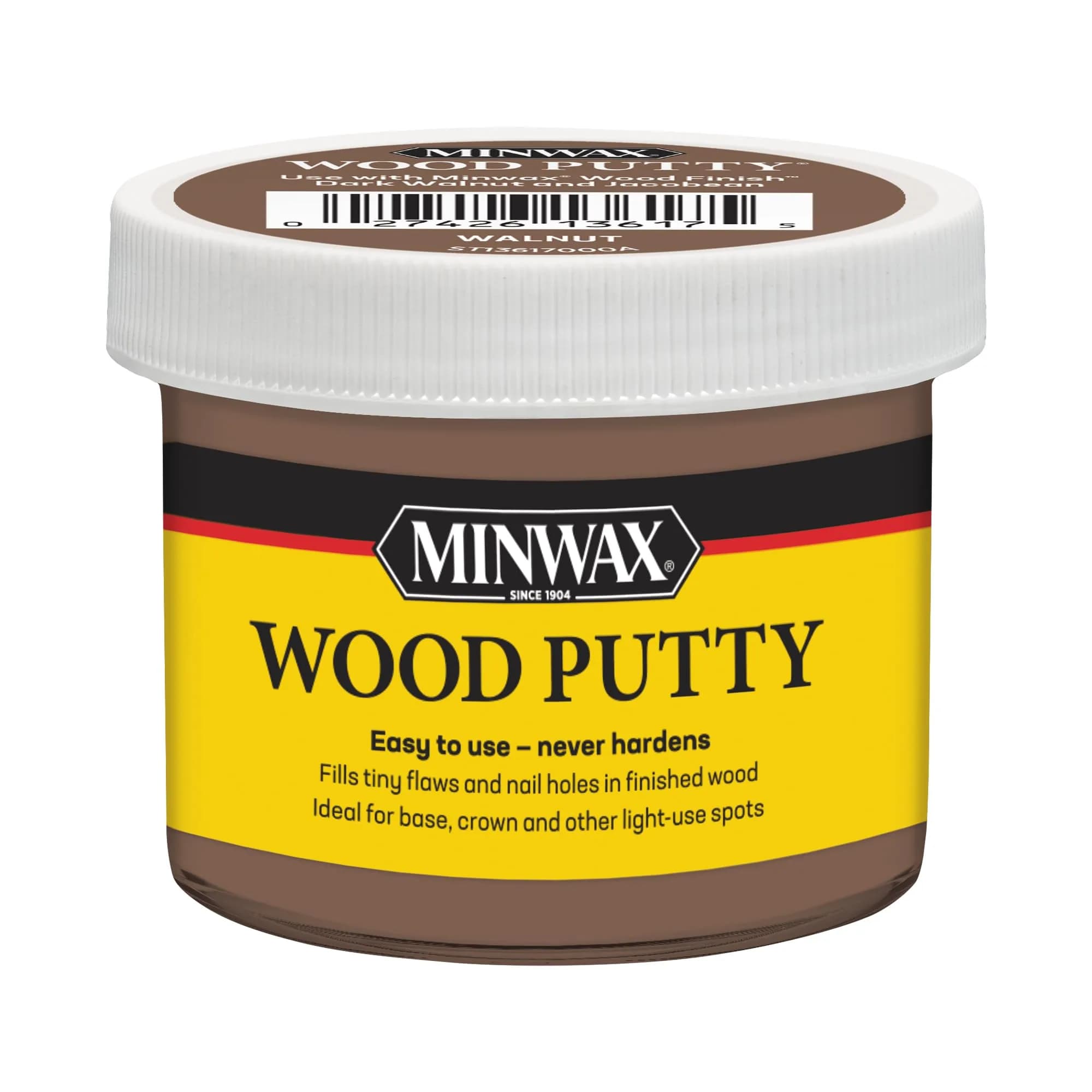 Minwax Wood Putty Walnut 3.75 oz | Non-hardening, color-matched wood filler for minor repairs - main product image