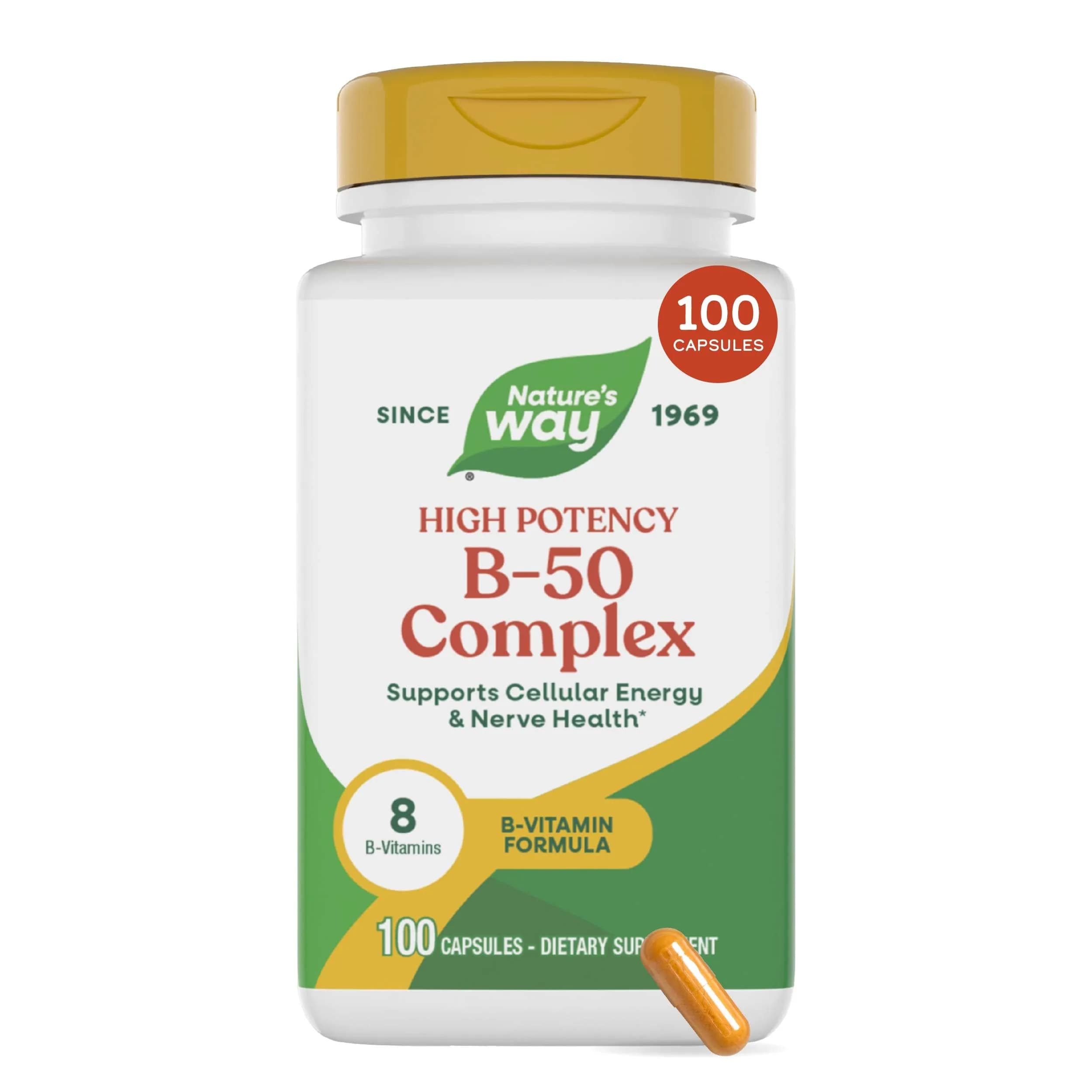 Nature's Way B-50 Complex Supports Cellular Energy & Nerve Health 100 Capsules | Gluten Free