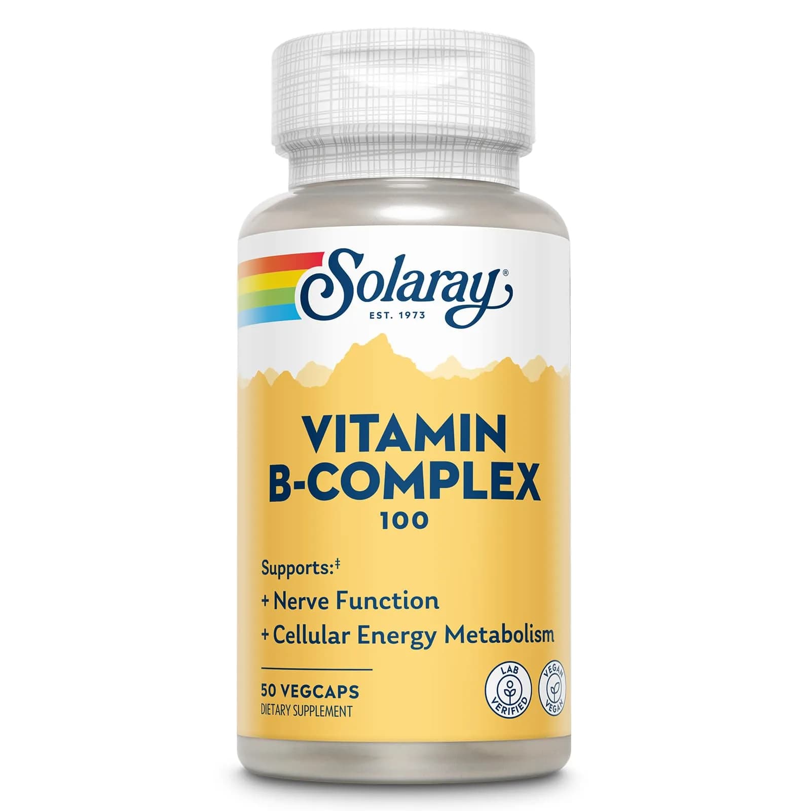 SOLARAY Vitamin B Complex 100mg | Vegan Capsules for Energy & Nerve Support (50 VegCaps) - main product image