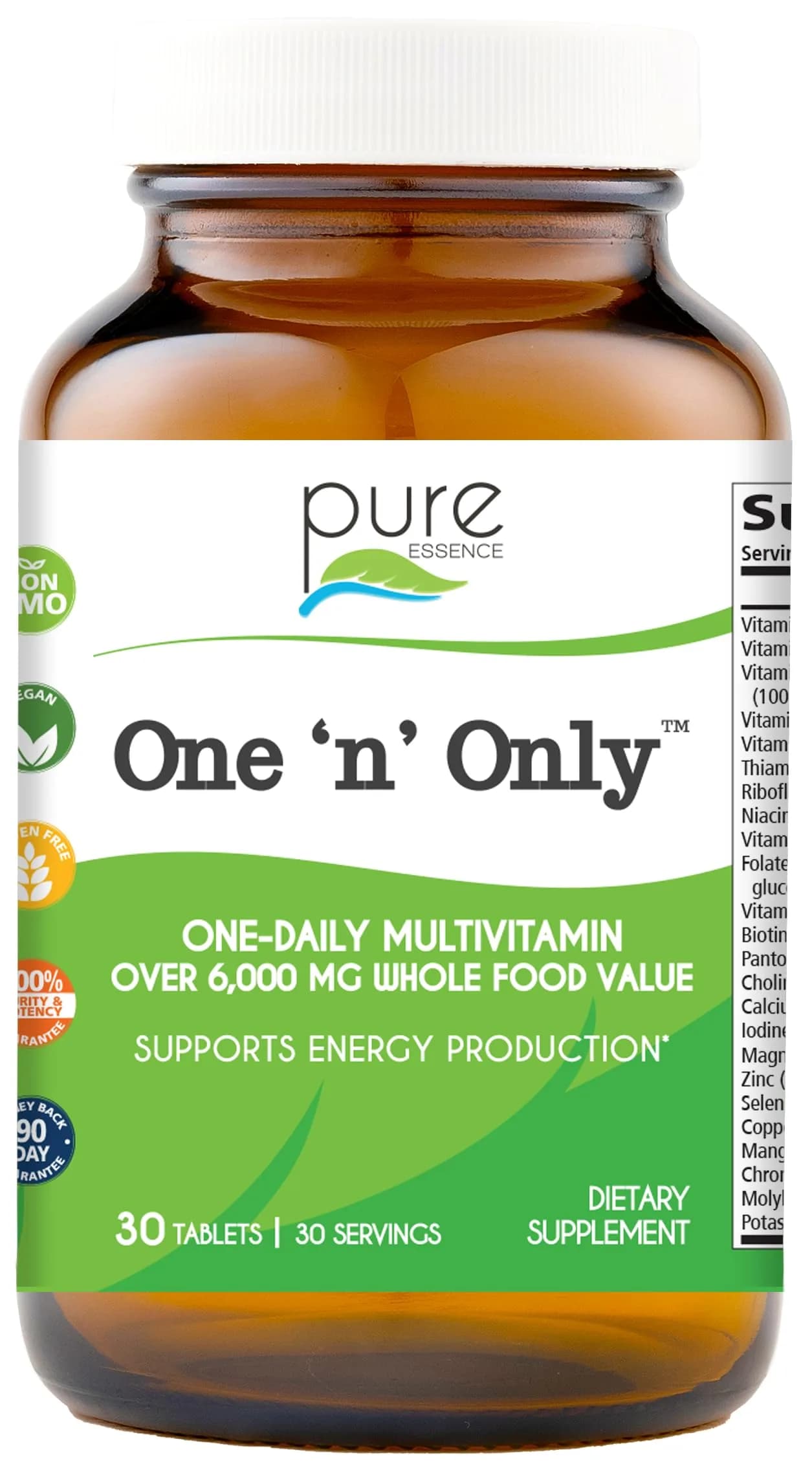 PURE ESSENCE LABS One n Only Whole Food Multivitamin 30 Tablets | Superfoods, Minerals, Enzymes, D3, B12, Biotin