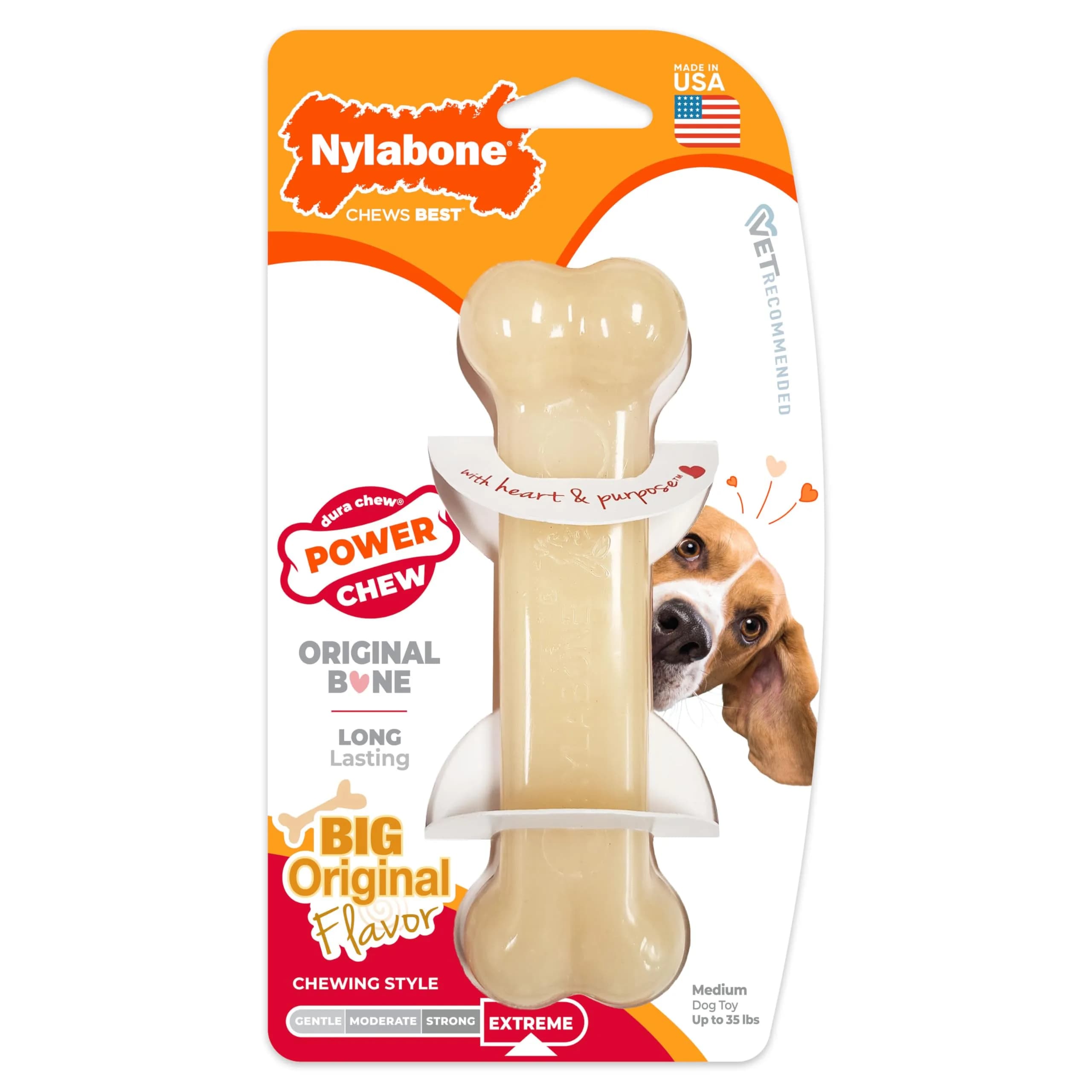 Nylabone Power Chew Original Bone Dog Chew Toy, Medium, 47g (1.66 oz) | Durable Nylon for Aggressive Chewers - main product image