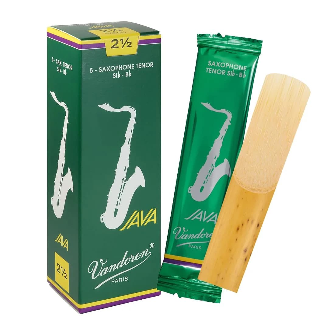 Vandoren Java Reeds for Tenor Sax 2.5 | Bright, Flexible, Sealed Box of 5