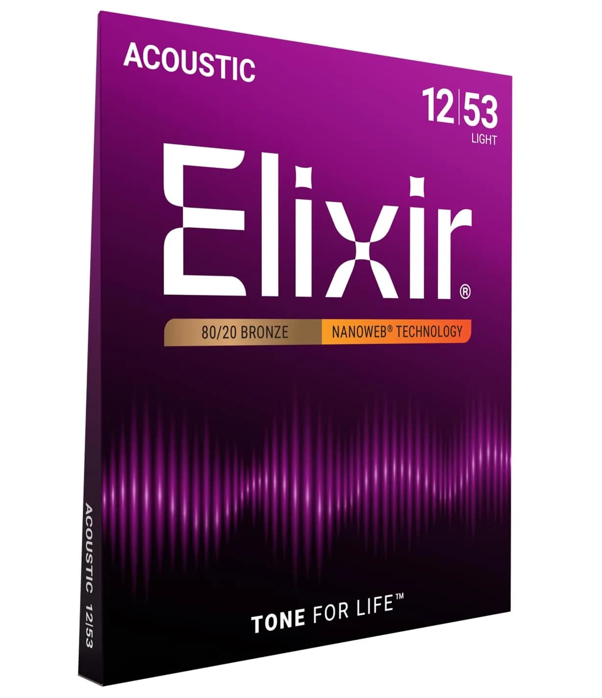 Elixir Acoustic Guitar Strings 80/20 Bronze NANOWEB Light 12-53 | Long-lasting, bright tone