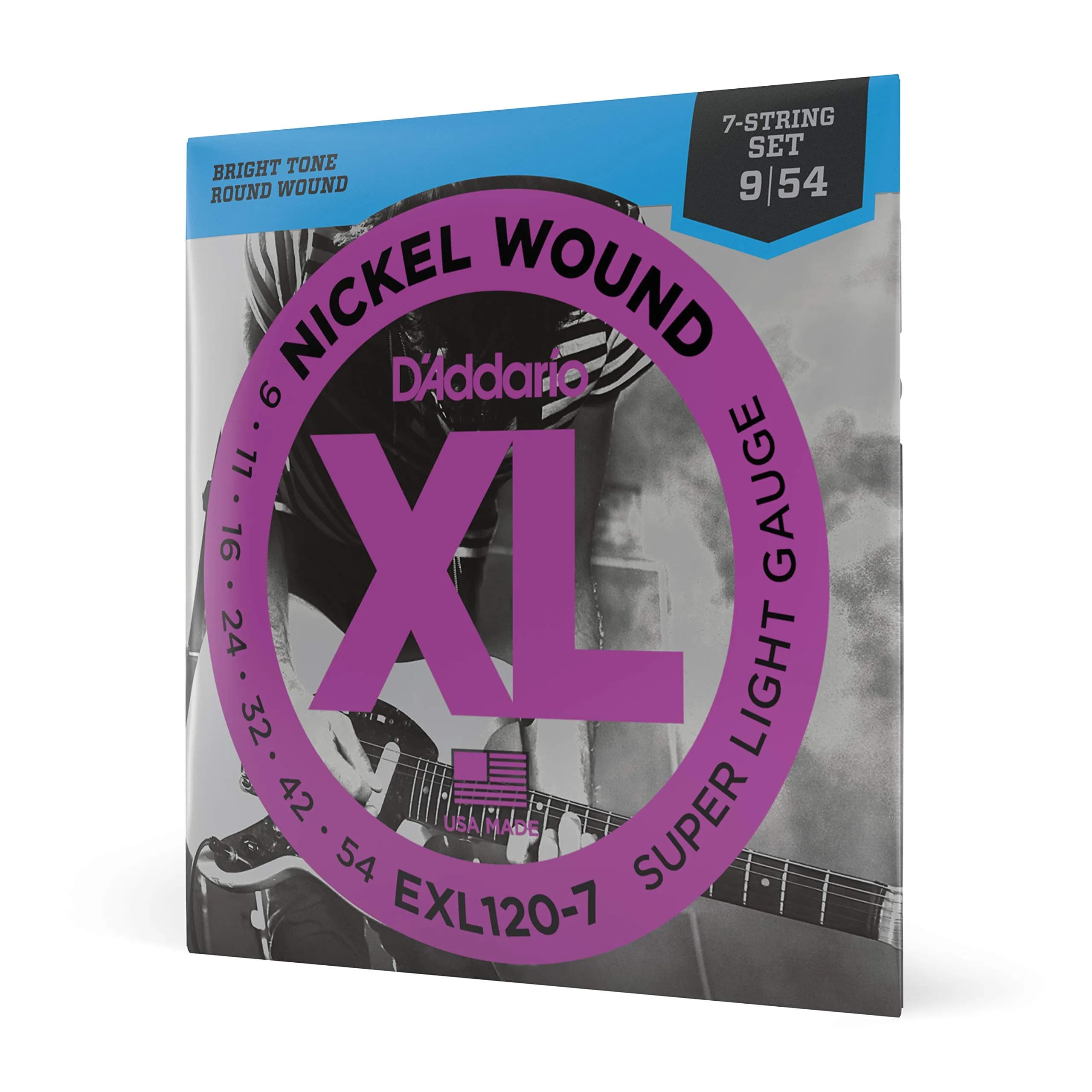 D'Addario XL Nickel EXL120-7 Electric Guitar Strings, 7-String 09-54 | Bright Tone, Perfect Intonation - main product image