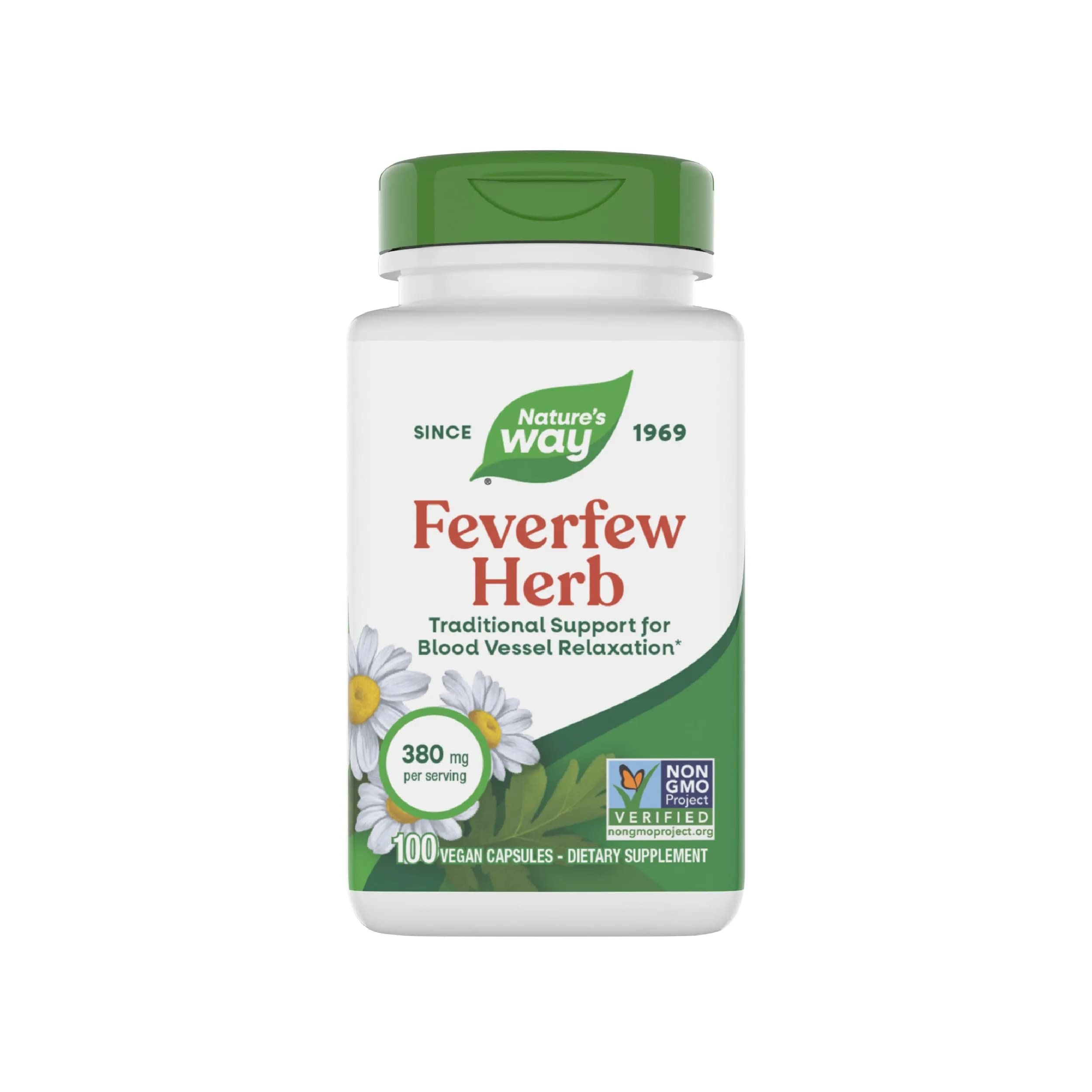 Nature's Way Feverfew Herb Capsules 380 mg 100 Ct | Traditional Support for Blood Vessel Relaxation - main product image