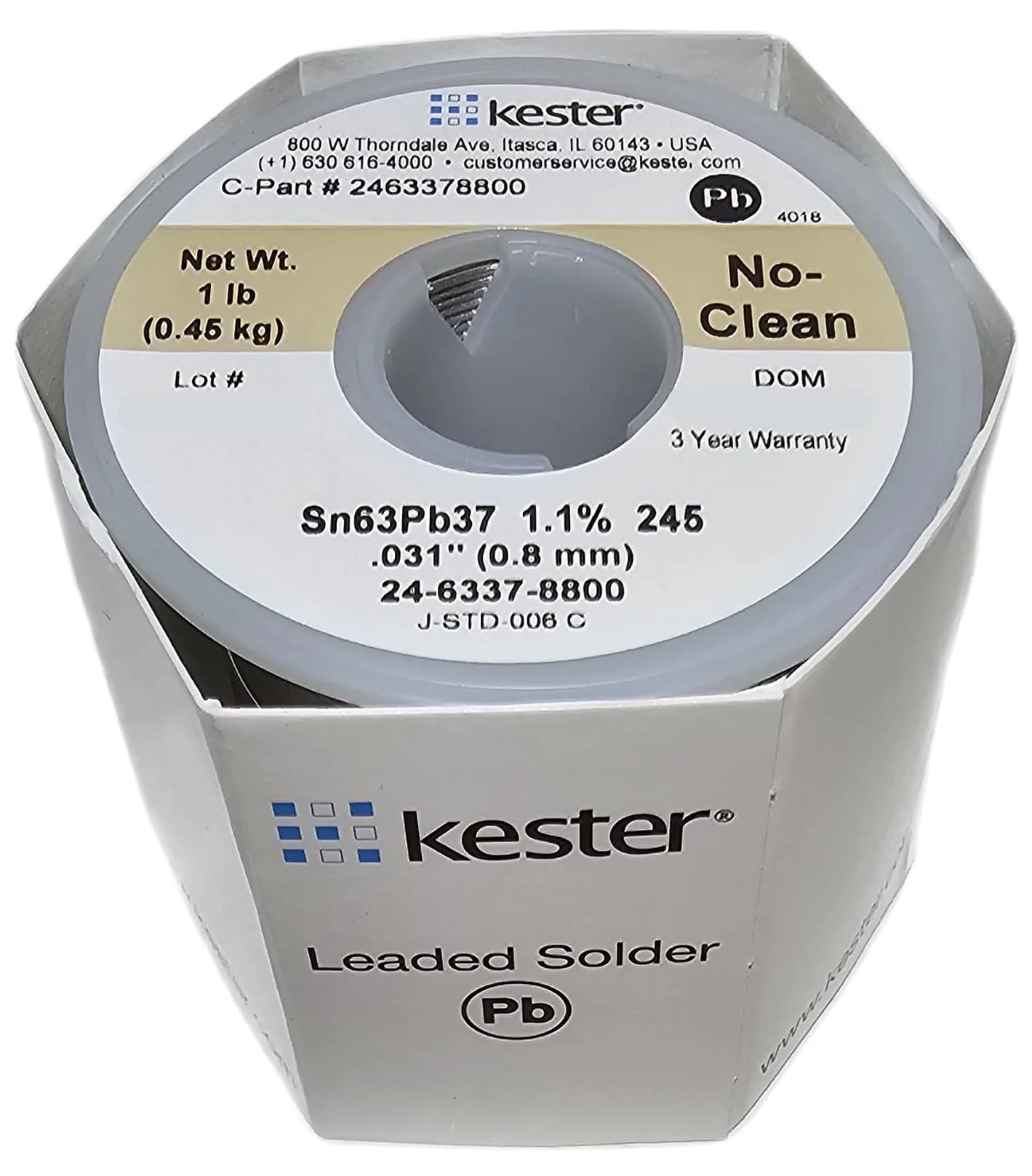 Kester 24-6337-8800 50 Activated Rosin Cored Wire Solder Roll 63/37 Alloy | No-Clean, 0.031" Diameter - main product image