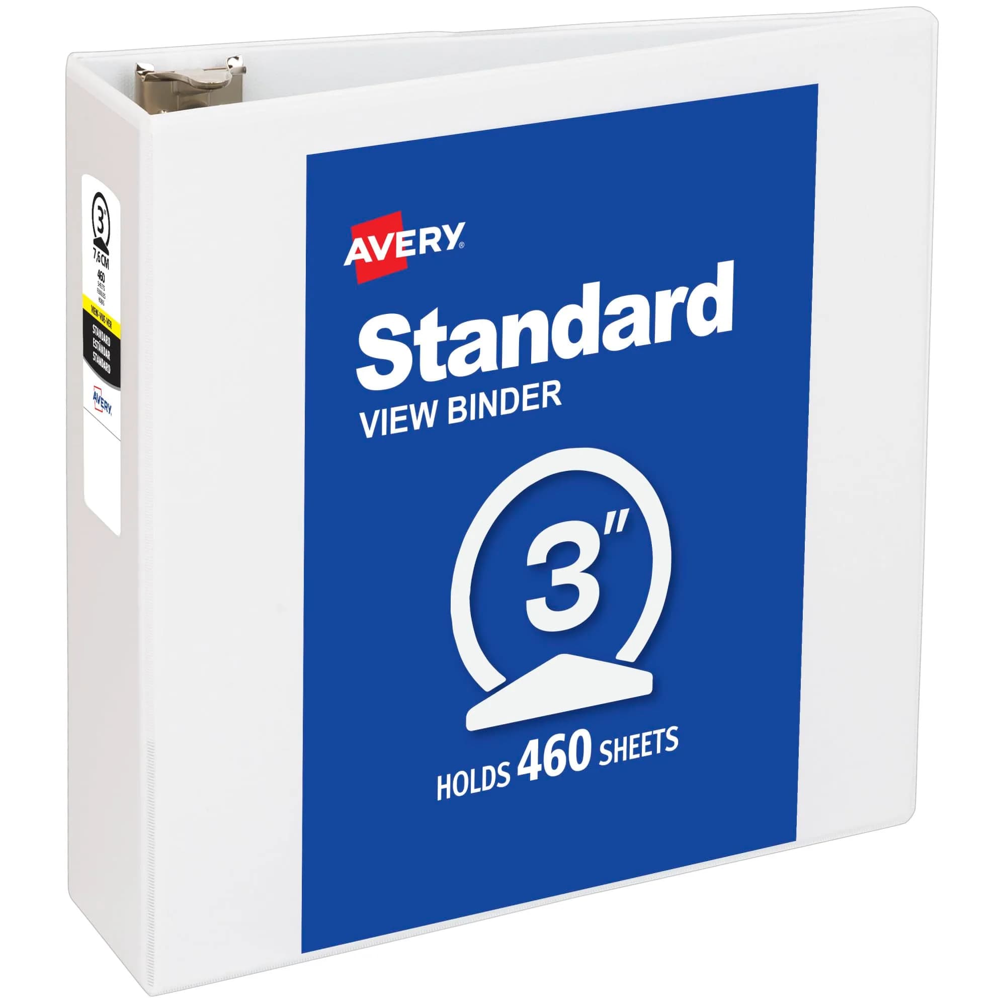 Avery Standard View 3 Ring Binder, 3" Round Rings, 460-Sheet Capacity, 3.5" Wide Spine, White | Bulk Pack Storage Binder - main product image