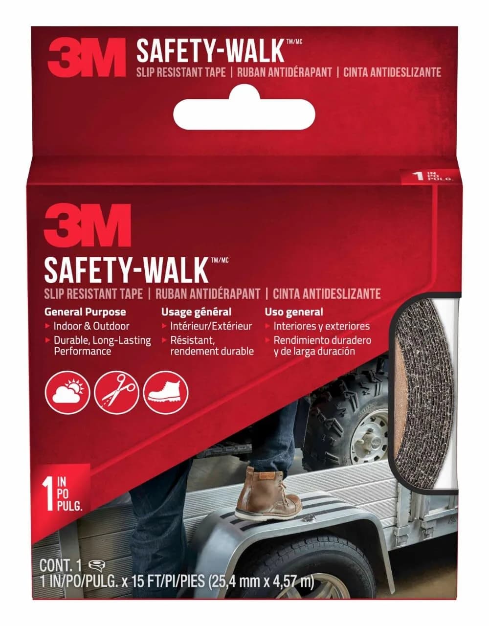 3M Safety-Walk Indoor/Outdoor Tread, 7634NA, Black, 1 in x 15 ft Roll | Slip-Resistant Traction Tape