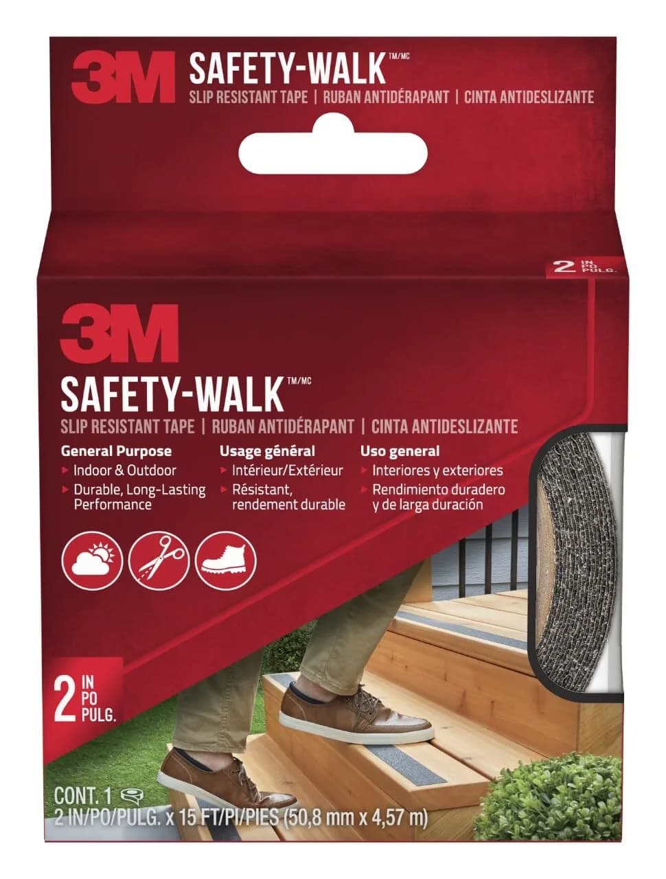 3M Safety-Walk Slip Resistant Tape 5.1 cm x 4.57 m (2 in x 15 ft) Black | Creates Safer Surfaces in Wet Areas - main product image
