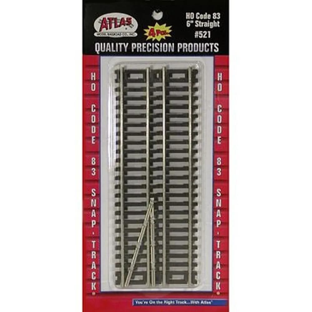 Atlas HO Code 83 6" Straight Track (4) | Exact-to-Scale Model Railroad Track - main product image