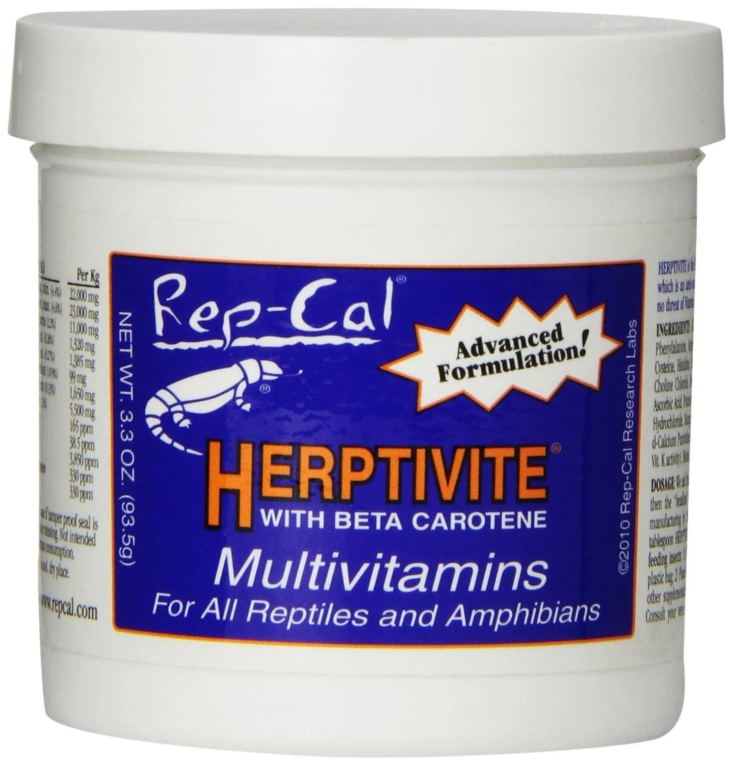 Rep-Cal Herptivite Multivitamin for reptiles and amphibians 3.3 oz | Natural sea vegetation base supports growth & health