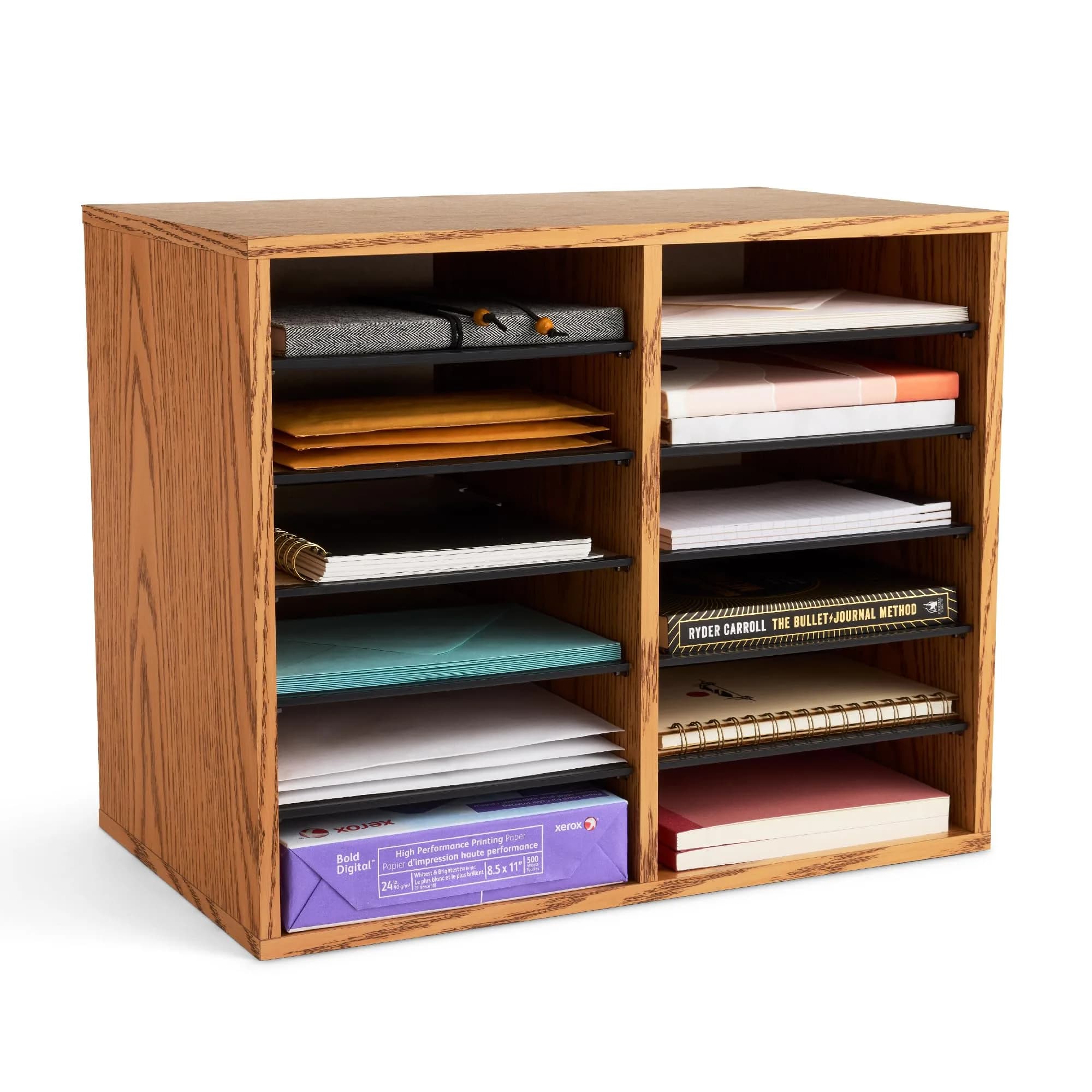 Safco Literature Organizer 12 Compartments | Adjustable Wooden Desk Storage for Office & Classroom