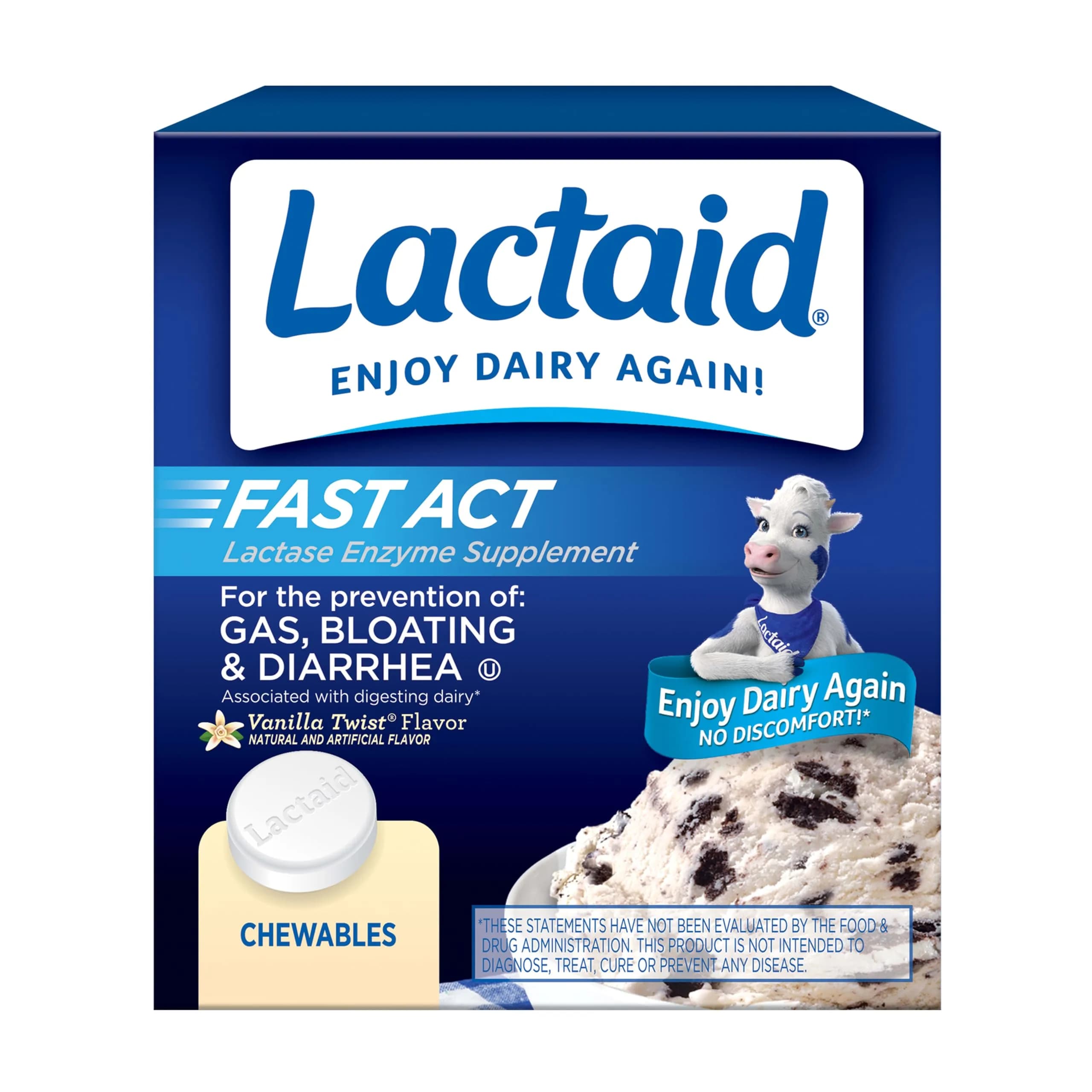 Lactaid Fast Act Chewables Vanilla Twist 60 Ct | Digestive Enzyme Tablets for Kids and Adults - main product image