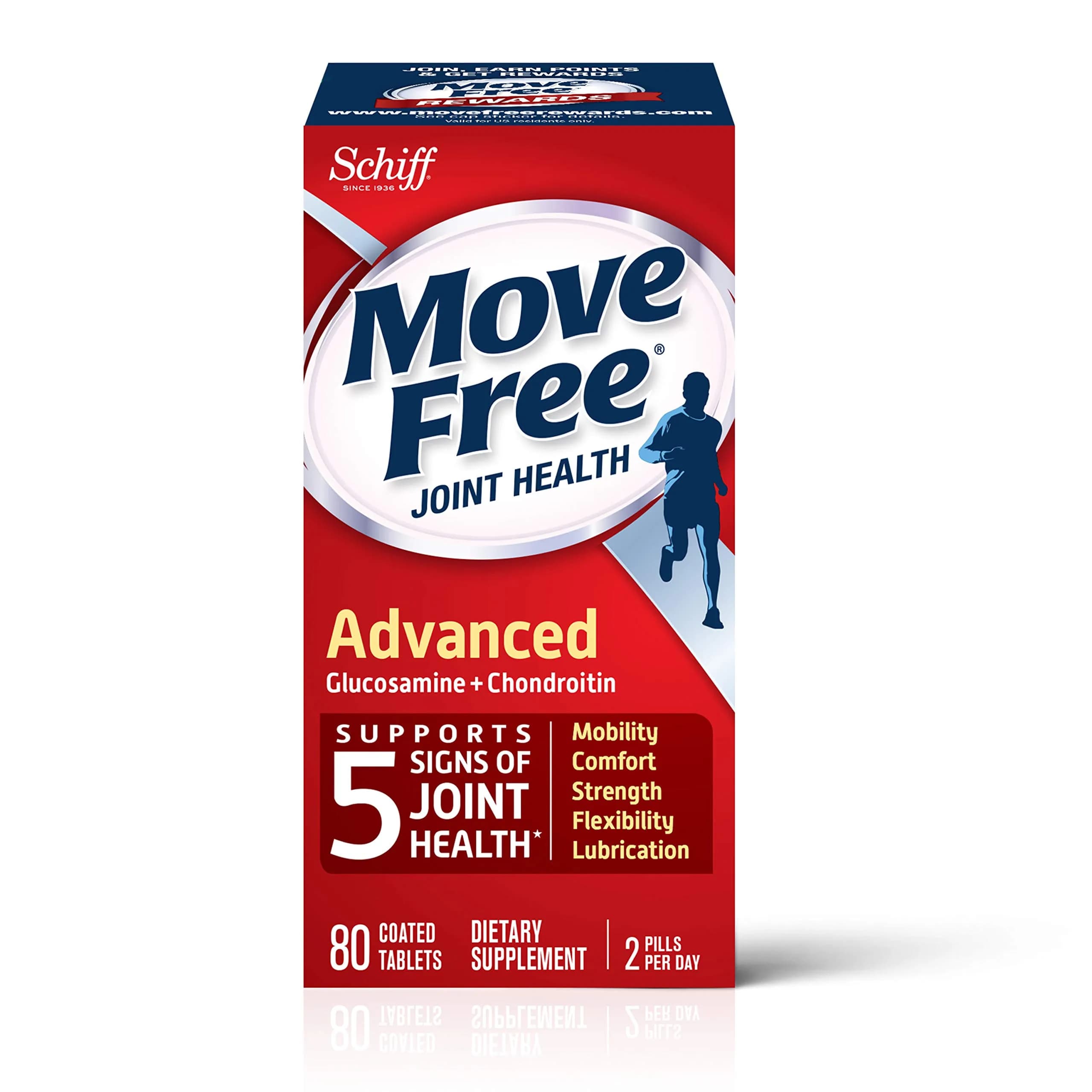 Move Free Triple Strength Glucosamine Chondroitin Hyaluronic Acid Joint Supplement 80 Count | Supports 5 Signs of Joint Health - main product image