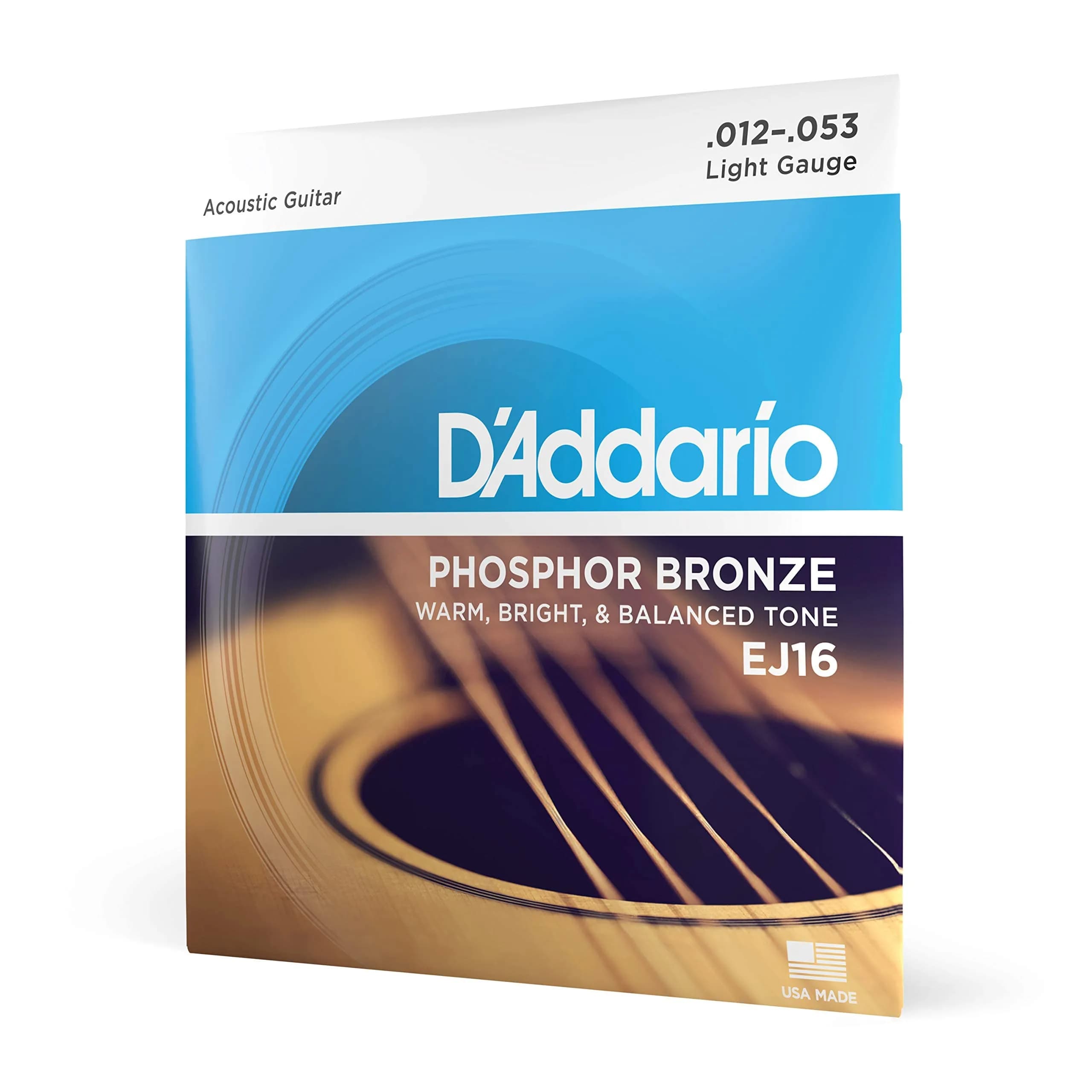 D'Addario EJ16 Phosphor Bronze Acoustic Guitar Strings, Light 12-53 Set | Warm Balanced Tone - main product image