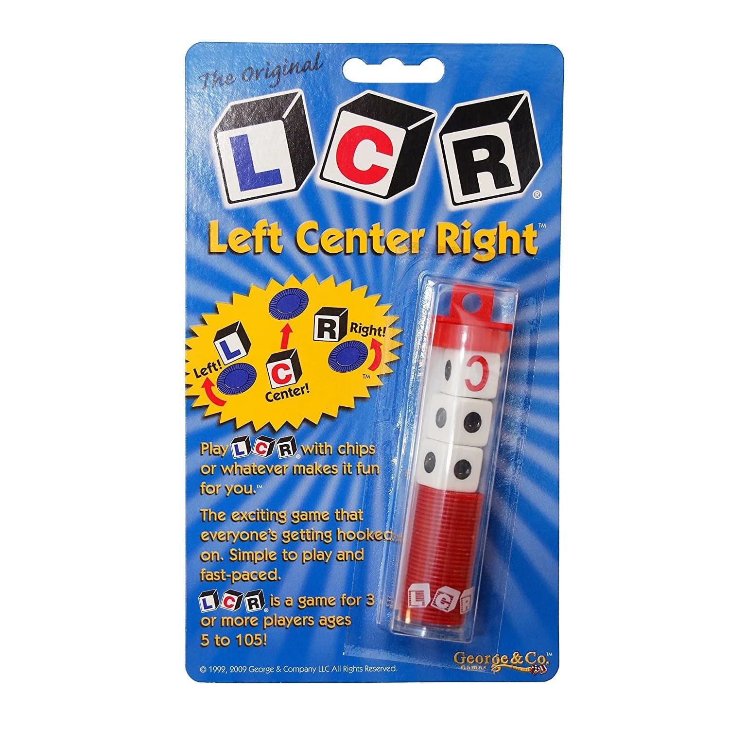 George and Company LLC LCR - Left Center Right Dice Game Tube, 20.32cm (8 inches) | Party Game for 3+ Players - main product image