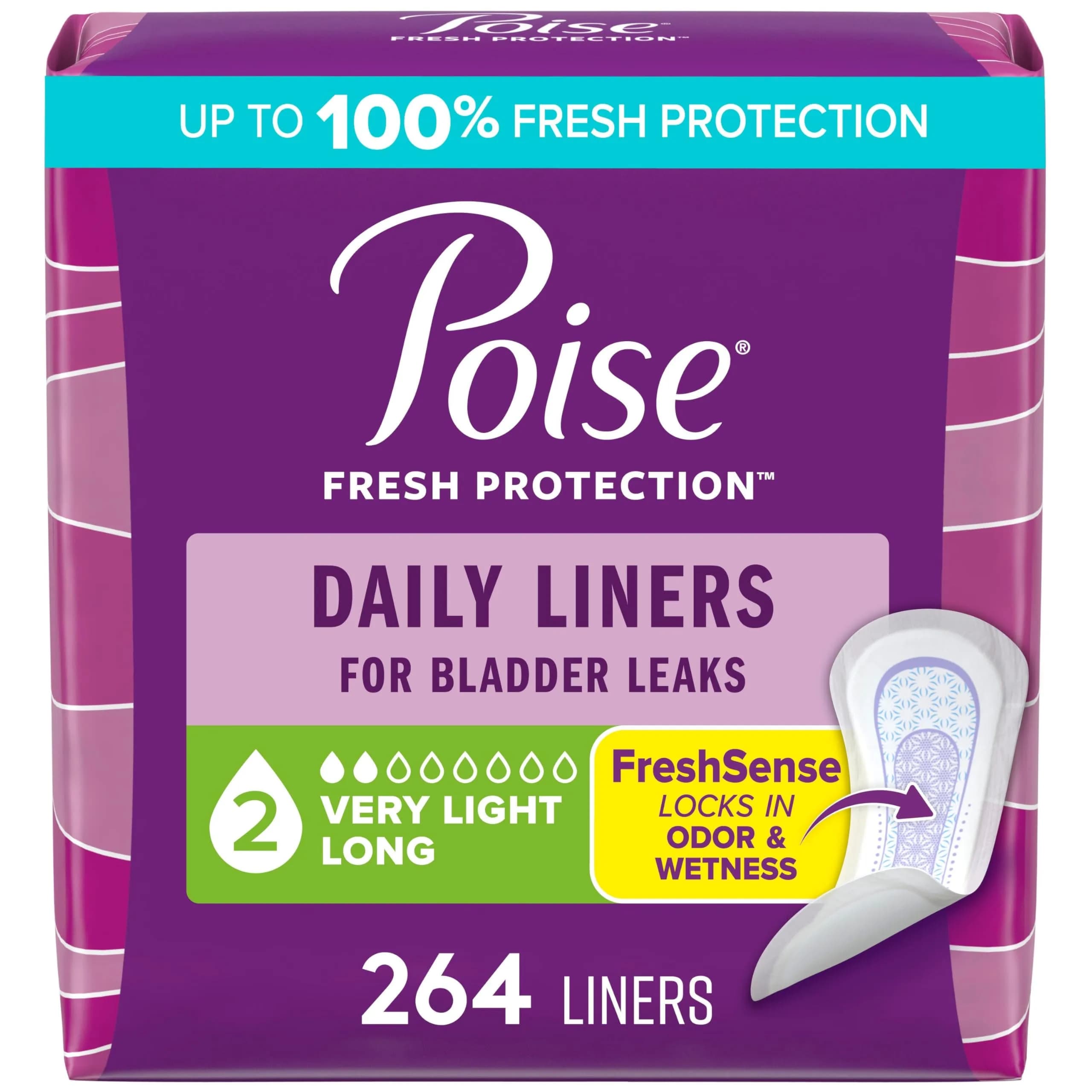 Poise Daily Liners Very Light Absorbency Long Length 264 Count | USA Imported Incontinence Protection - main product image