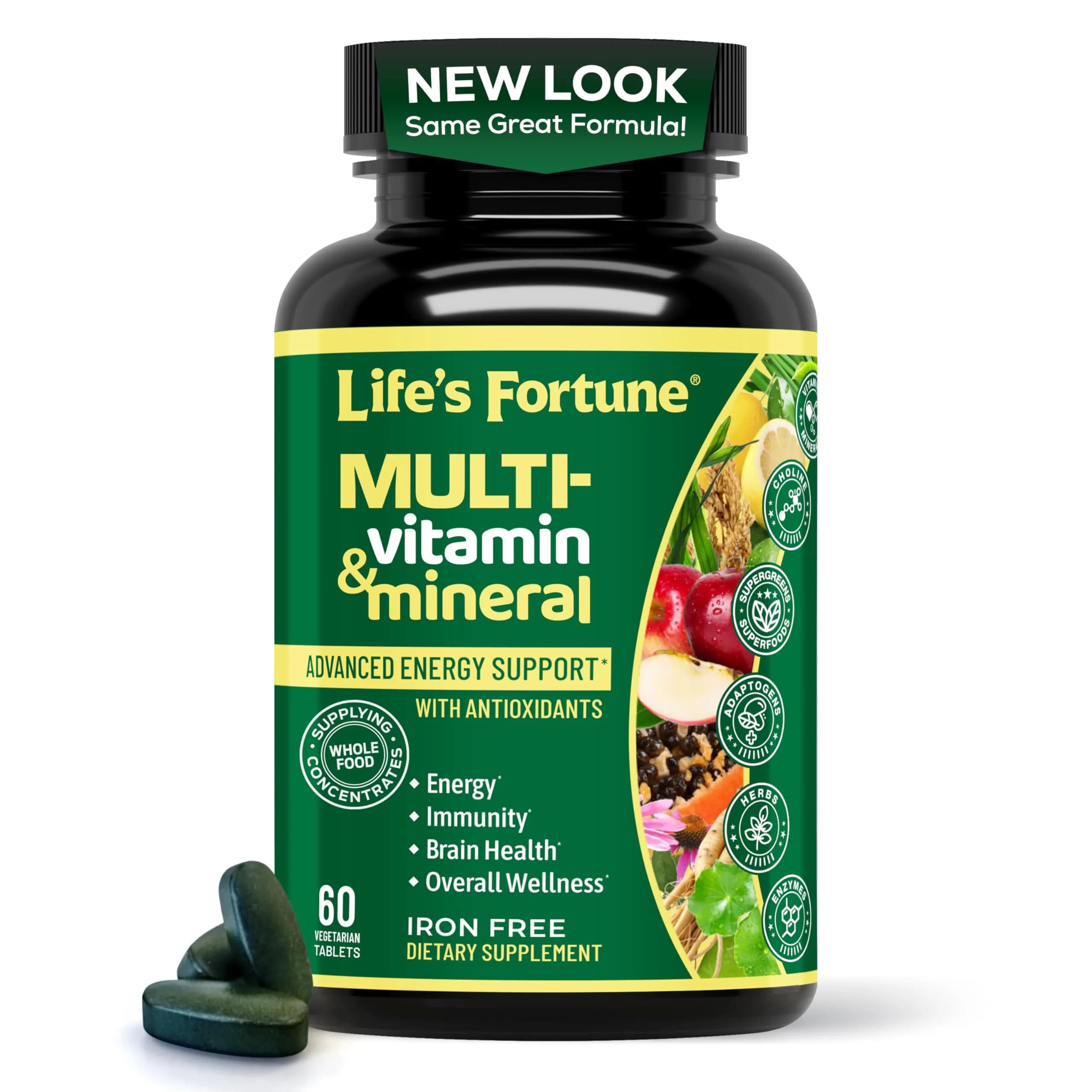 Life's Fortune Whole Food Multivitamin & Mineral Supplement for Men & Women | 60 Vegetarian Tablets | Energy, Immunity & Brain Support
