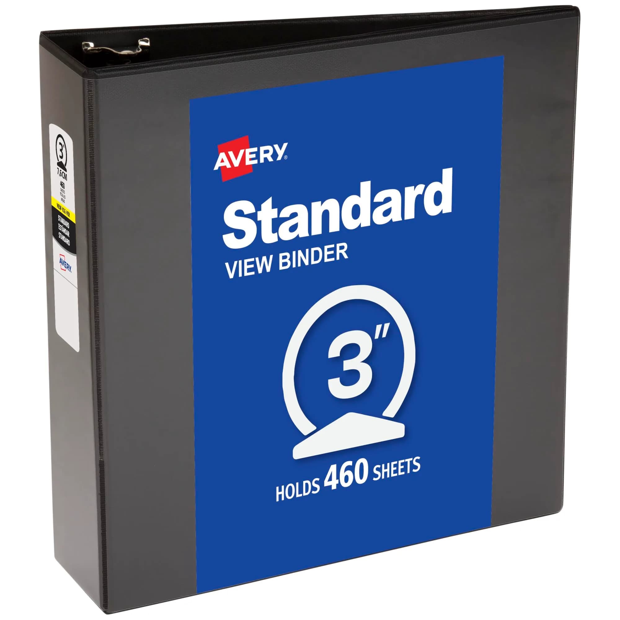Avery Standard View 3 Ring Binder, 3" Round Rings, 460-Sheet Capacity, 3.5 Inch Wide Spine, Black | Value Pack Storage Binder - main product image