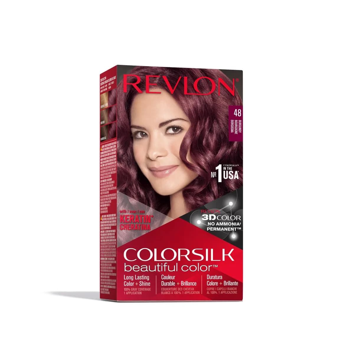 REVLON Colorsilk Beautiful Color Permanent Hair Dye 48 Burgundy | 100% Gray Coverage Ammonia-Free Keratin Infused - main product image
