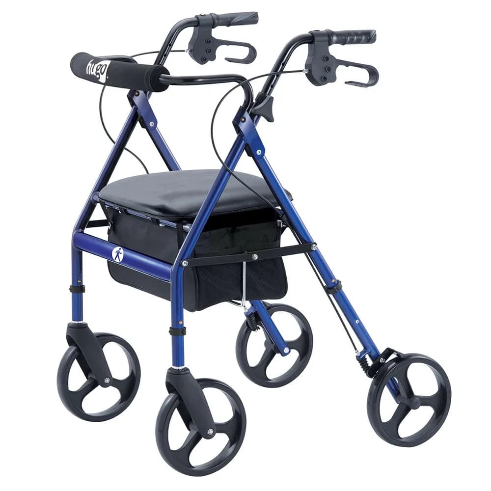 Hugo Mobility Portable Rollator Walker with Seat, Backrest and 8 Inch Wheels, Blue | Lightweight Support for Active Adults