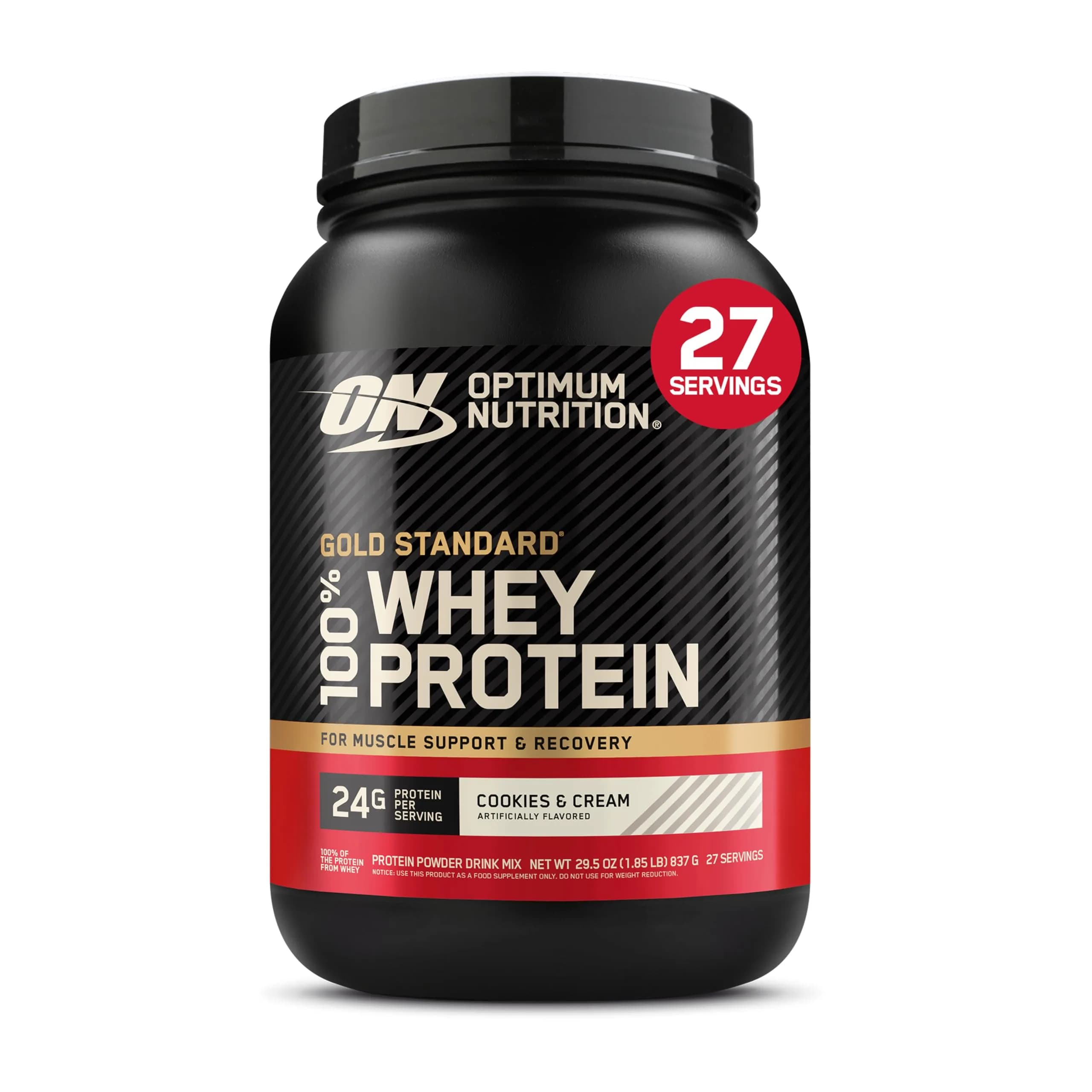 Optimum Nutrition Gold Standard 100% Whey Protein Cookies & Cream 907g (2 lb) | High Protein Powder for Muscle Recovery - main product image