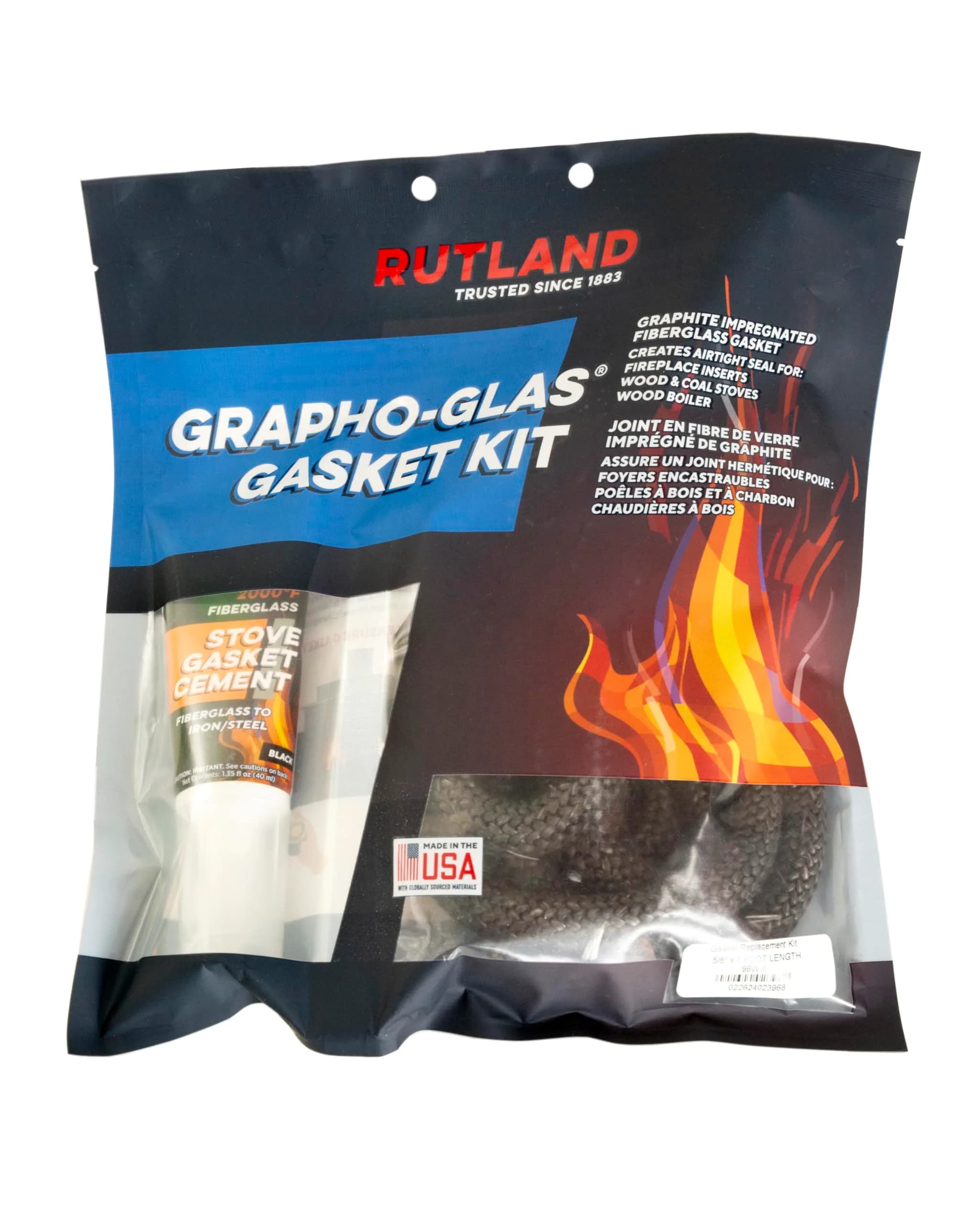 Rutland Products 96W-6 Grapho-Glas Rope Gasket Kit 5/8"X7' | Durable Stove Gasket Replacement - main product image