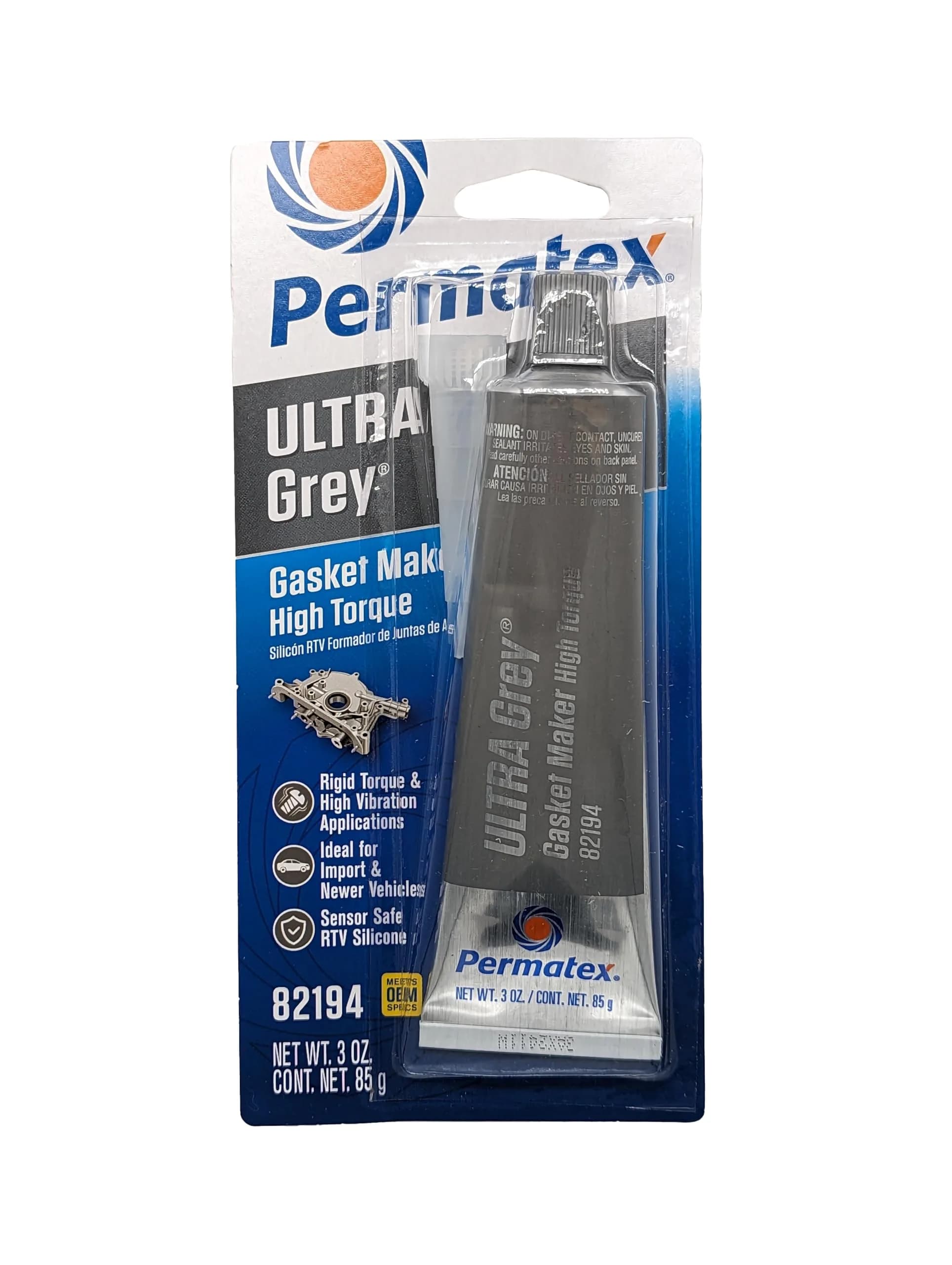 Permatex Ultra Grey Rigid High-Torque RTV Silicone Gasket Maker 81.8g (3.0 oz) | For High-Torque & Vibration Applications - main product image
