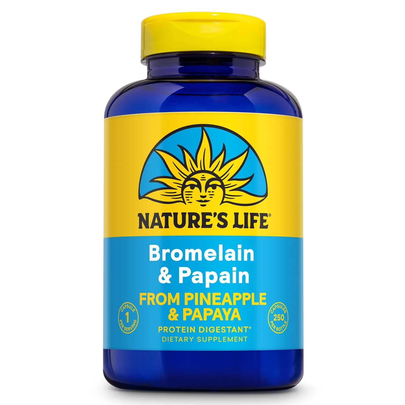Nature's Life Bromelain & Papain Proteolytic Enzyme Supplement 250 Capsules | Digestive Support with Plant-Based Enzymes