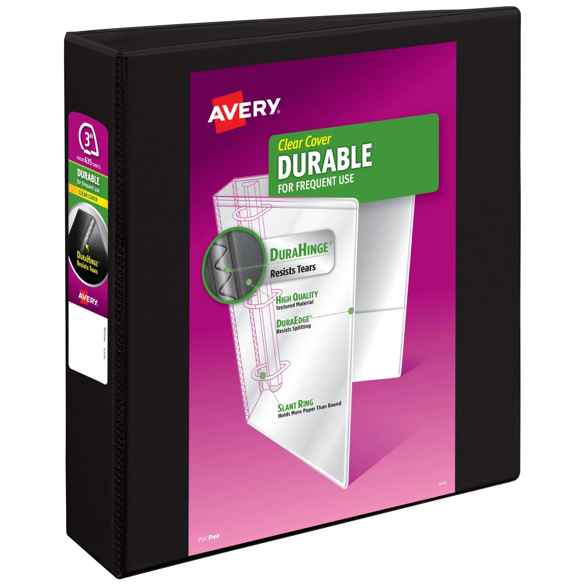 Avery Durable View 3 Ring Binder, 3" Slant Rings, 635 Sheets, 1 Black Binder | Tear-Resistant Polypropylene for School & Office - main product image